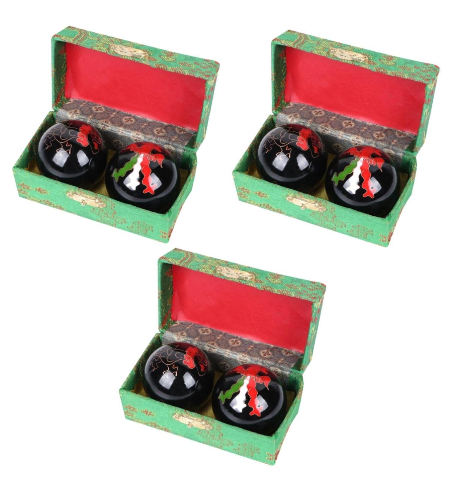 FOMIYES 6 STK Baoding Balls - Hand Massage Balls for Health & Wellness | Chinese Massage Balls in Brocade Box - Medium Size (3 PCs) - Buy Online on GoSupps.com