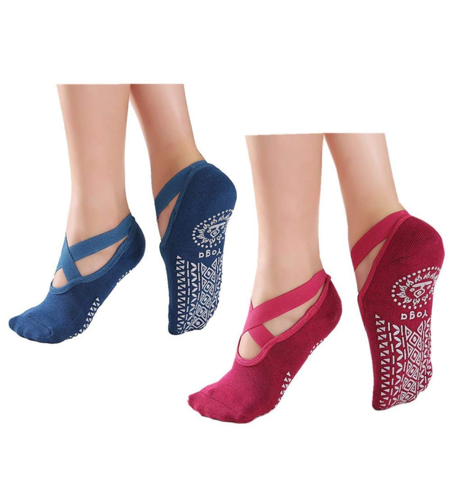 Buy Alitopo Slip-Resistant Yoga Socks for Women | Non-Slip Pilates & Ballet Socks | 2 Pairs in Blue & Red | Size 35-42 | Perfect for Barre Classes - Buy Online on GoSupps.com
