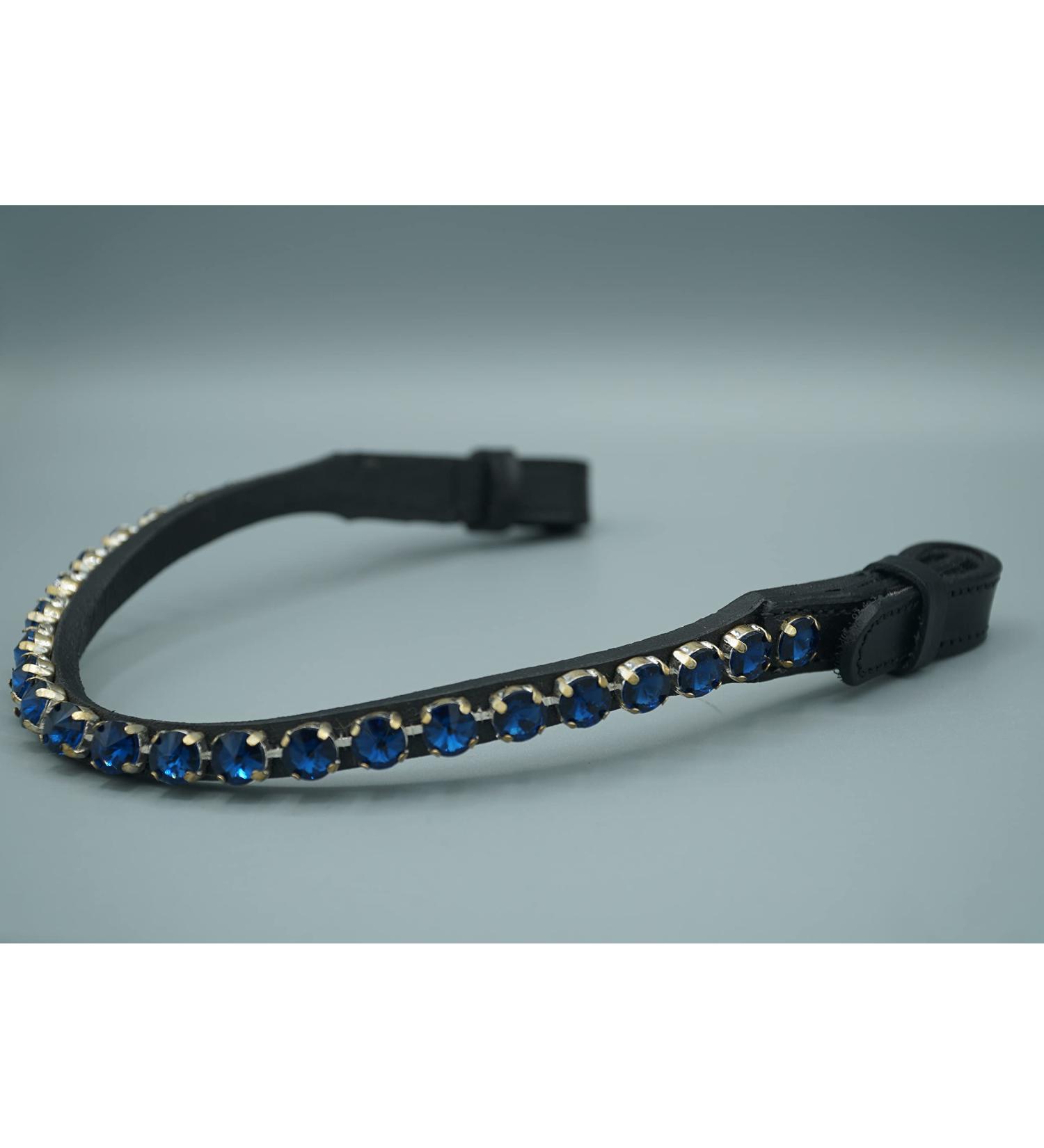 Generous head straps with quick lock and 10mm stone horse Horse brow band (warm blood 43 cm dark blue) Warmblood 43 cm dark blue