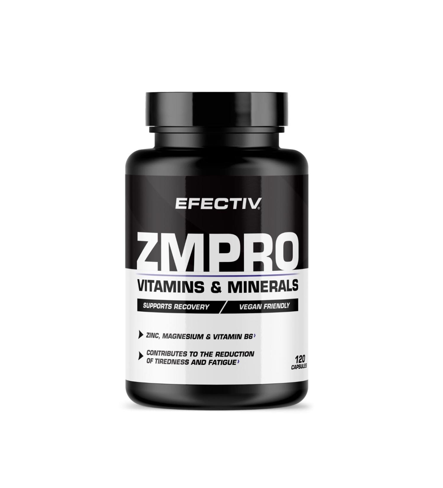 Efectiv Sports ZM PRO | Blend of Zinc Magnesium and Vitamin B6 | Supports and Maintains Testosterone Levels | Reduces Tiredness and Fatigue | 30 Servings | 120 Capsules - Buy Online on GoSupps.com