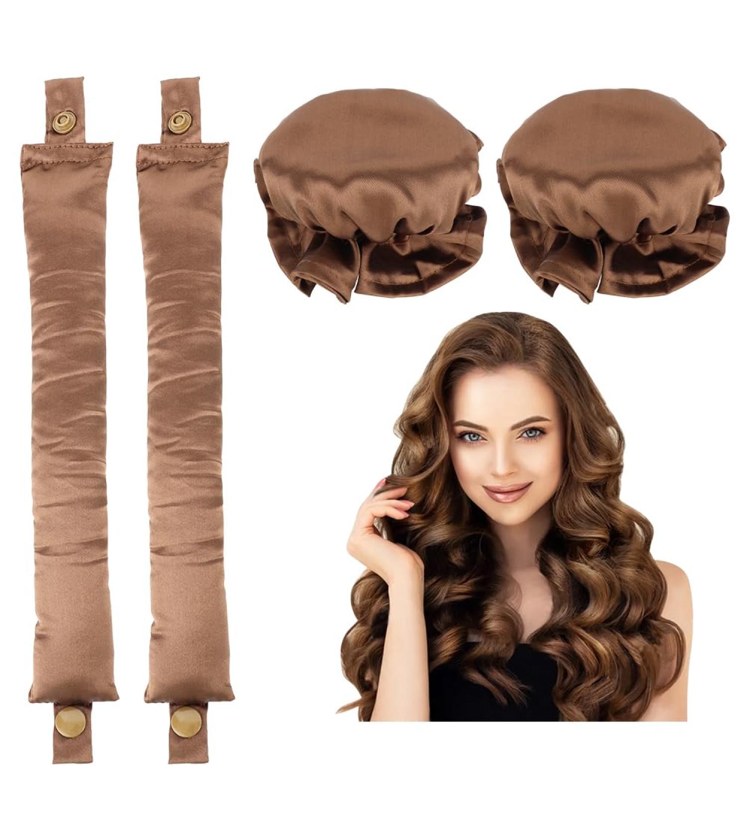 2PCS Satin Heatless Hair Curler Set - Overnight Lazy DIY Hair Styling Tools (Coffee) - Buy Online on GoSupps.com