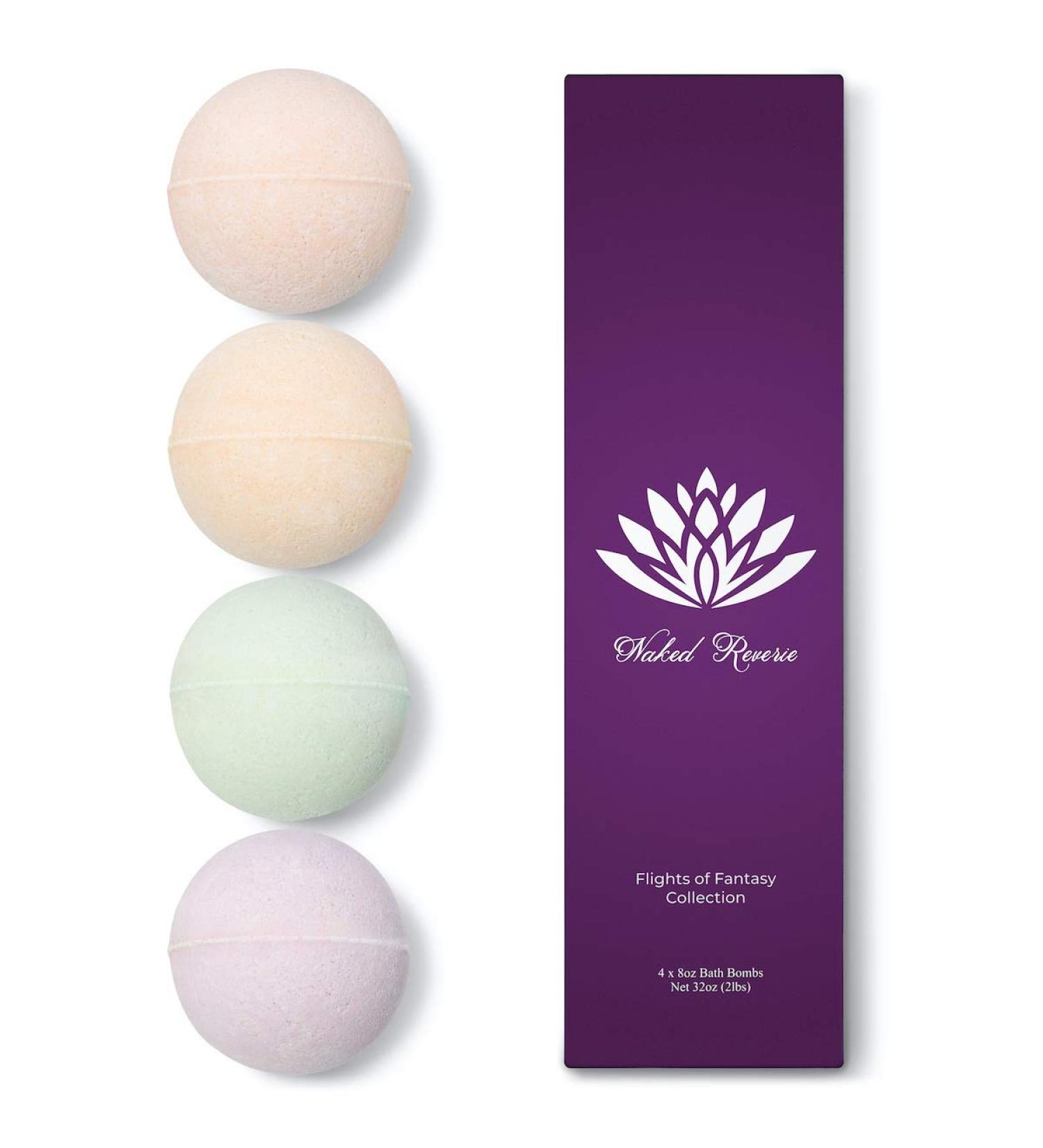 Naked Reverie Bath Bomb Gift Set - Organic Essential Oils, Epsom Salt, Shea Butter - 4 Extra Large Lush Bombs for Longer Fizz - USA Made, All-Natural, Safe for Sensitive Skin - Buy Online on GoSupps.com