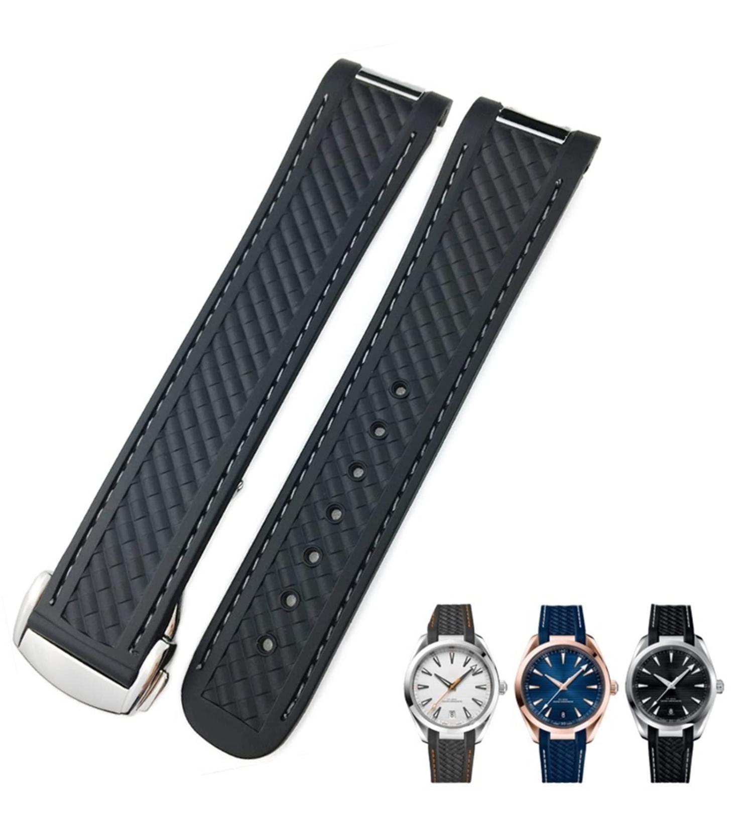 IoTup Rubber Watch Bracelet for Omega Seamaster 300 Aqua Terra 8900 & Speedmaster - 19mm & 20mm Curved End Silicone Wrap - Buy Online on GoSupps.com