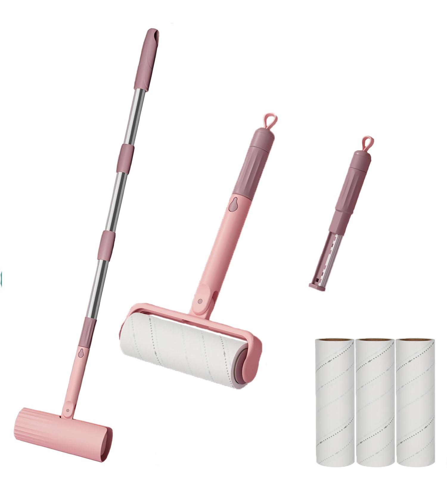 Buy Extendable Long Lint Roller with Dust-Proof Cover - 3 Refills 180 Sheets for Furniture Clothes Carpets & Curtains (Pink) - International Shipping Available - Buy Online on GoSupps.com