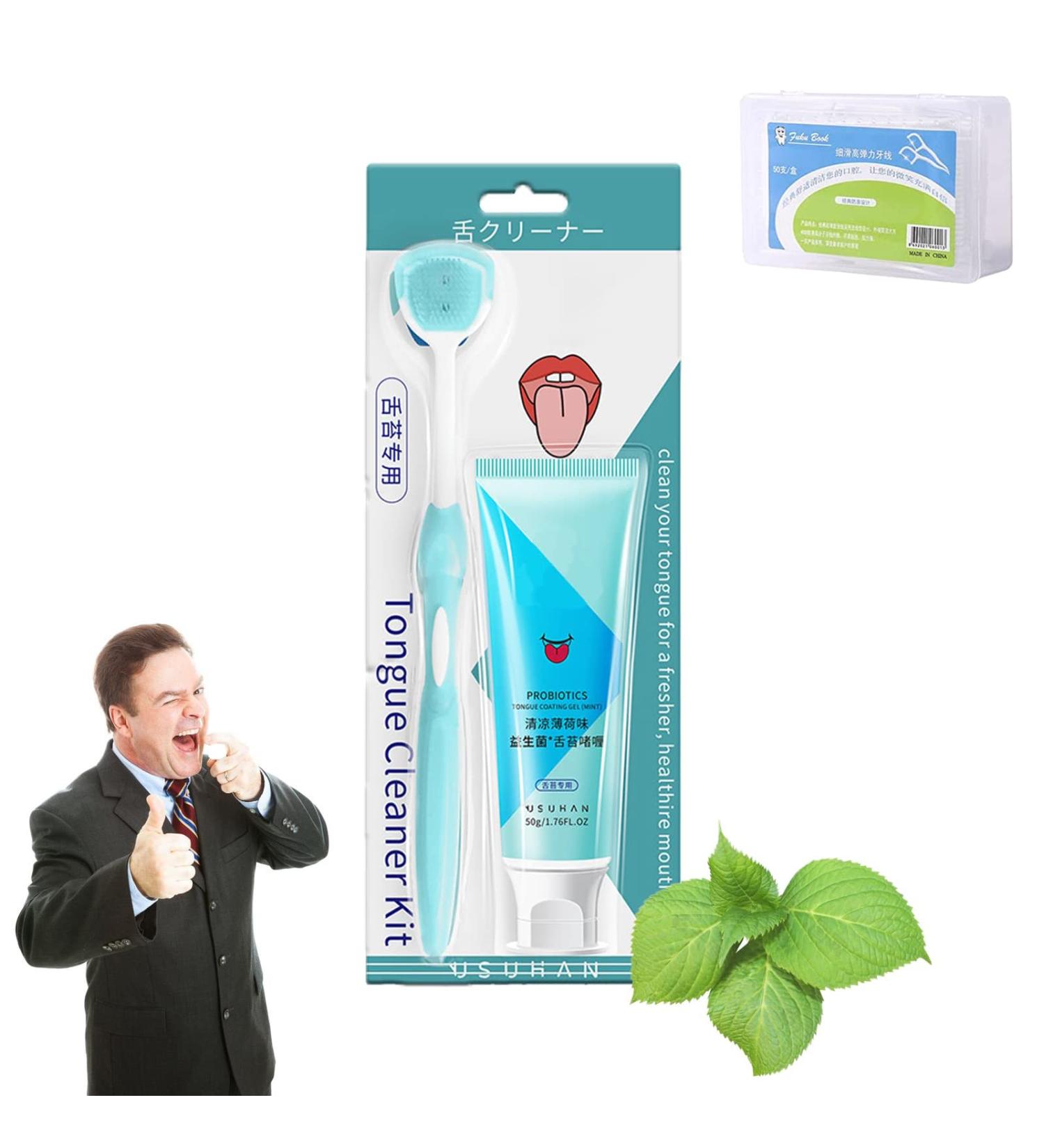 Oral Hygiene Brush & Tongue Cleansing Set with Probiotic Gel - Mint - Maintain Oral Health - Buy Online on GoSupps.com
