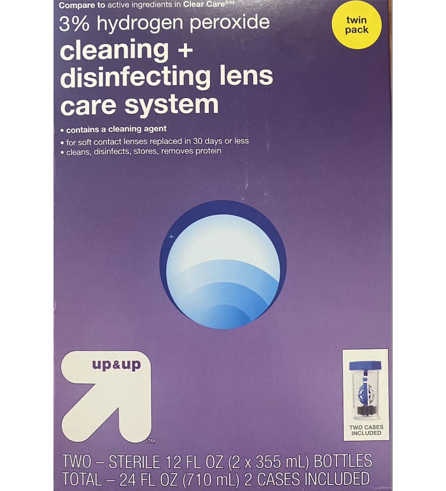 Up&Up Cleaning and Disinfecting Lens Care System - 3% Hydrogen Peroxide Solution, 2x12 Fl Oz with Contact Cases - Buy Online on GoSupps.com