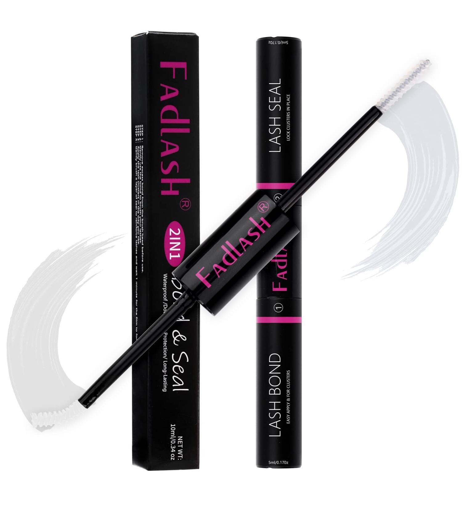 Fadlash Eyelashes Bond & Seal - Waterproof Cluster Lashes Glue Strong Hold for DIY Extensions 48-72 Hr Latex-Free Sensitive Eyes - 0.2oz + 0.2oz - Buy Online on GoSupps.com