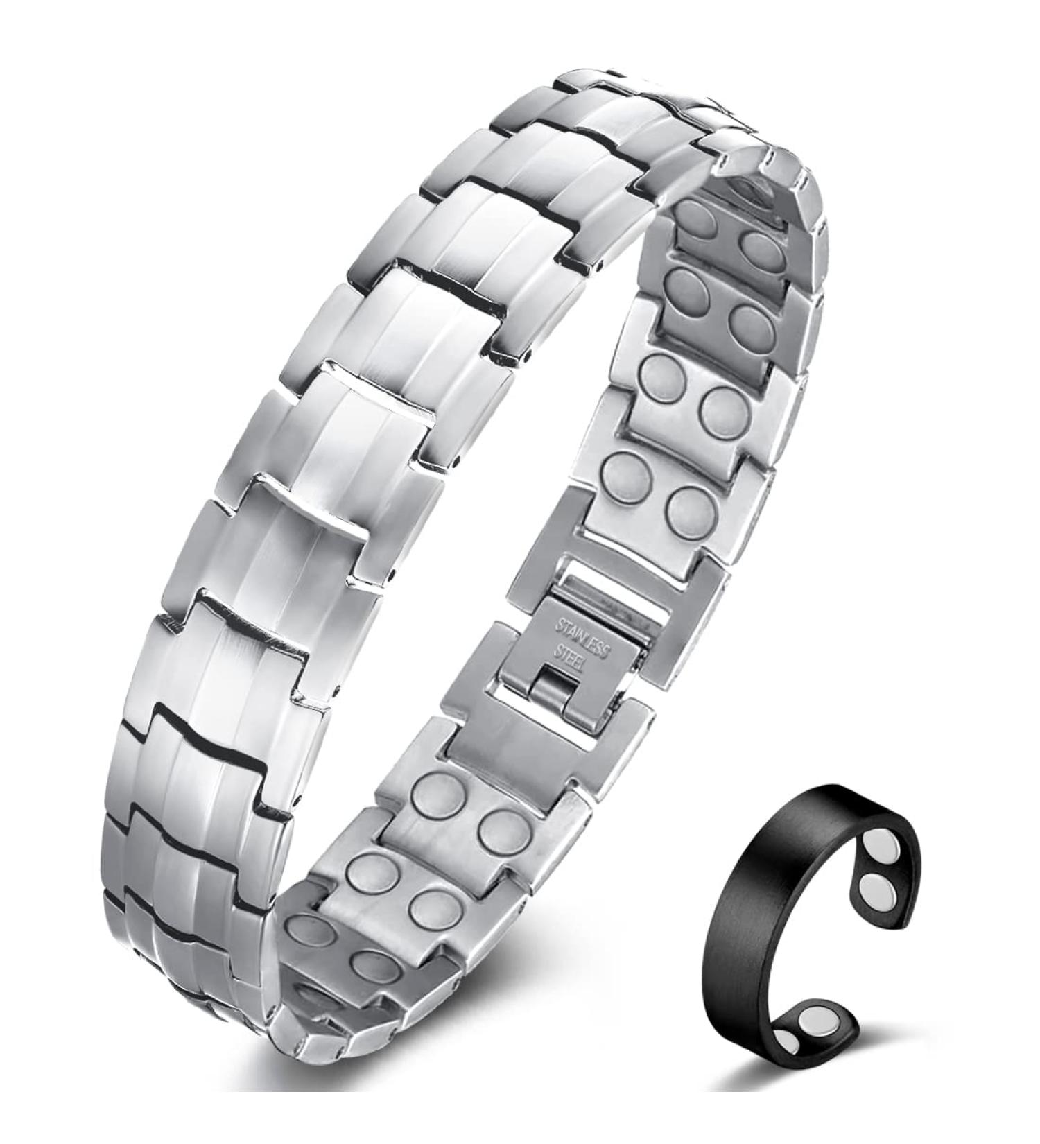 Vicmag Magnetic Bracelet for Men | Titanium Steel with Ultra Strength Magnets | Adjustable Double Row Design & Gift Box (Silver) | International Shipping Available - Buy Online on GoSupps.com