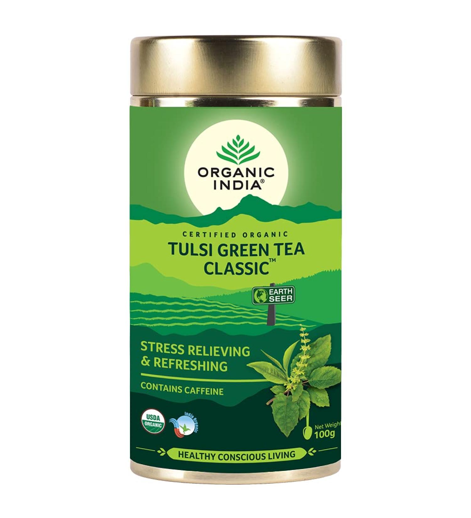 Organic Tulsi Green Loose Leaf Tea 100g - Pure and Refreshing - Buy Online on GoSupps.com