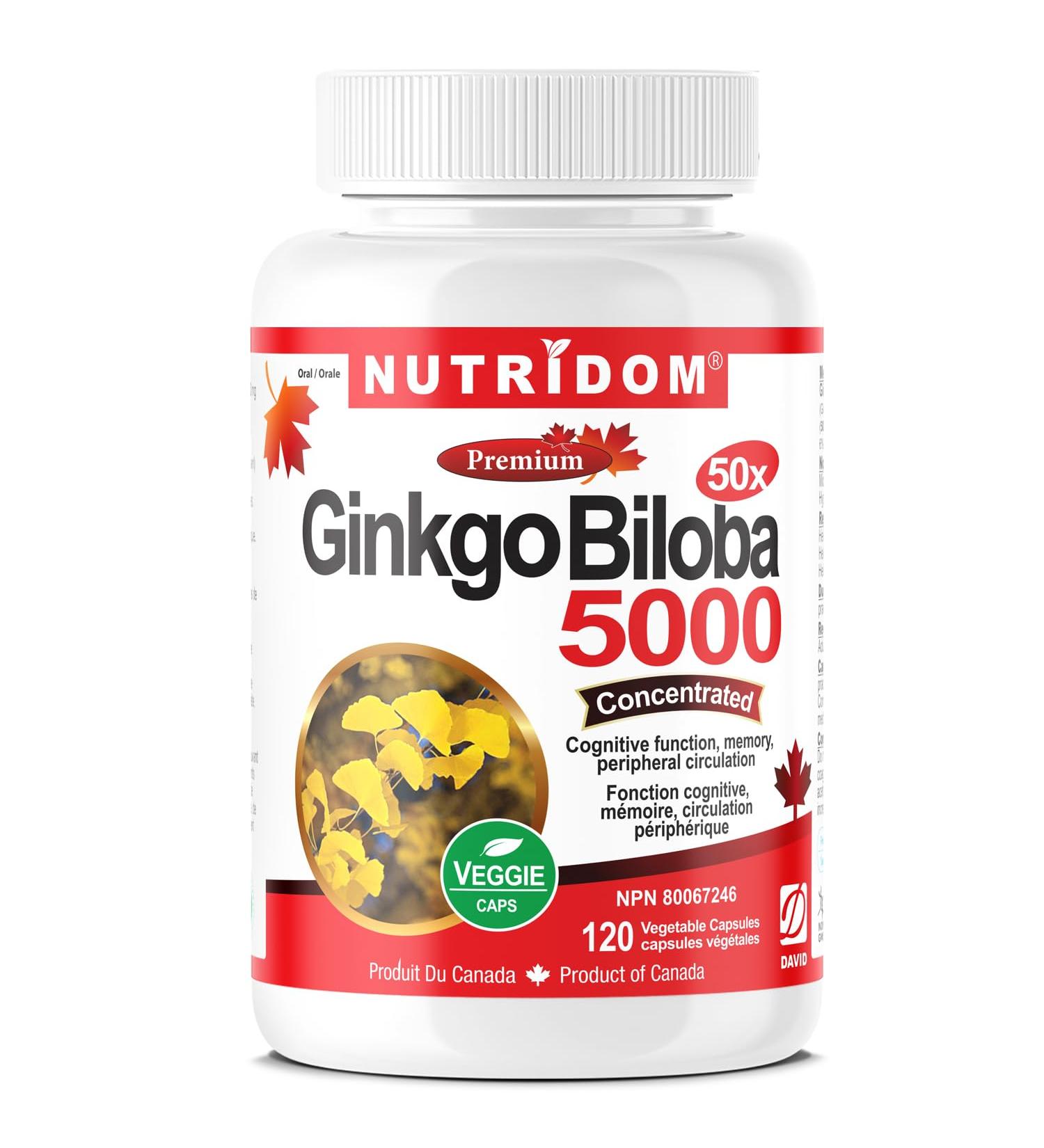 Nutridom Ginkgo Biloba Supplement 5 000mg 120 Count 50:1 Extract Ginkgo Leaf Supplement for Memory Brain Cognitive Function & Peripheral Circulation Support Non-GMO Vegan Gluten free Soy free and Dairy free - Buy Online on GoSupps.com