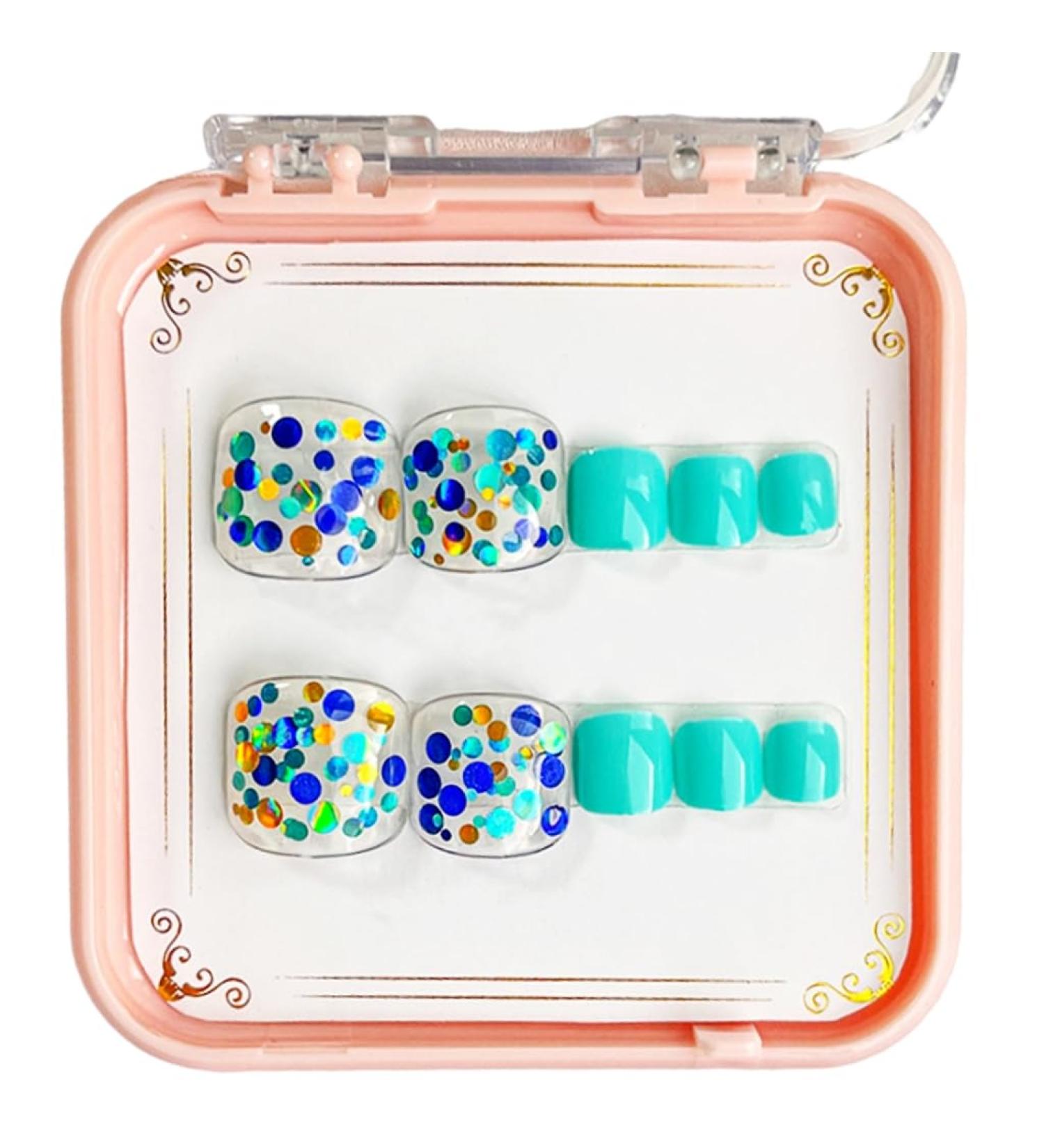 AJTUTUS French Tips Press on Toenails Fashionable Short Square Toe Stick on Colorful False Toe s for Women and Girls - Buy Online on GoSupps.com