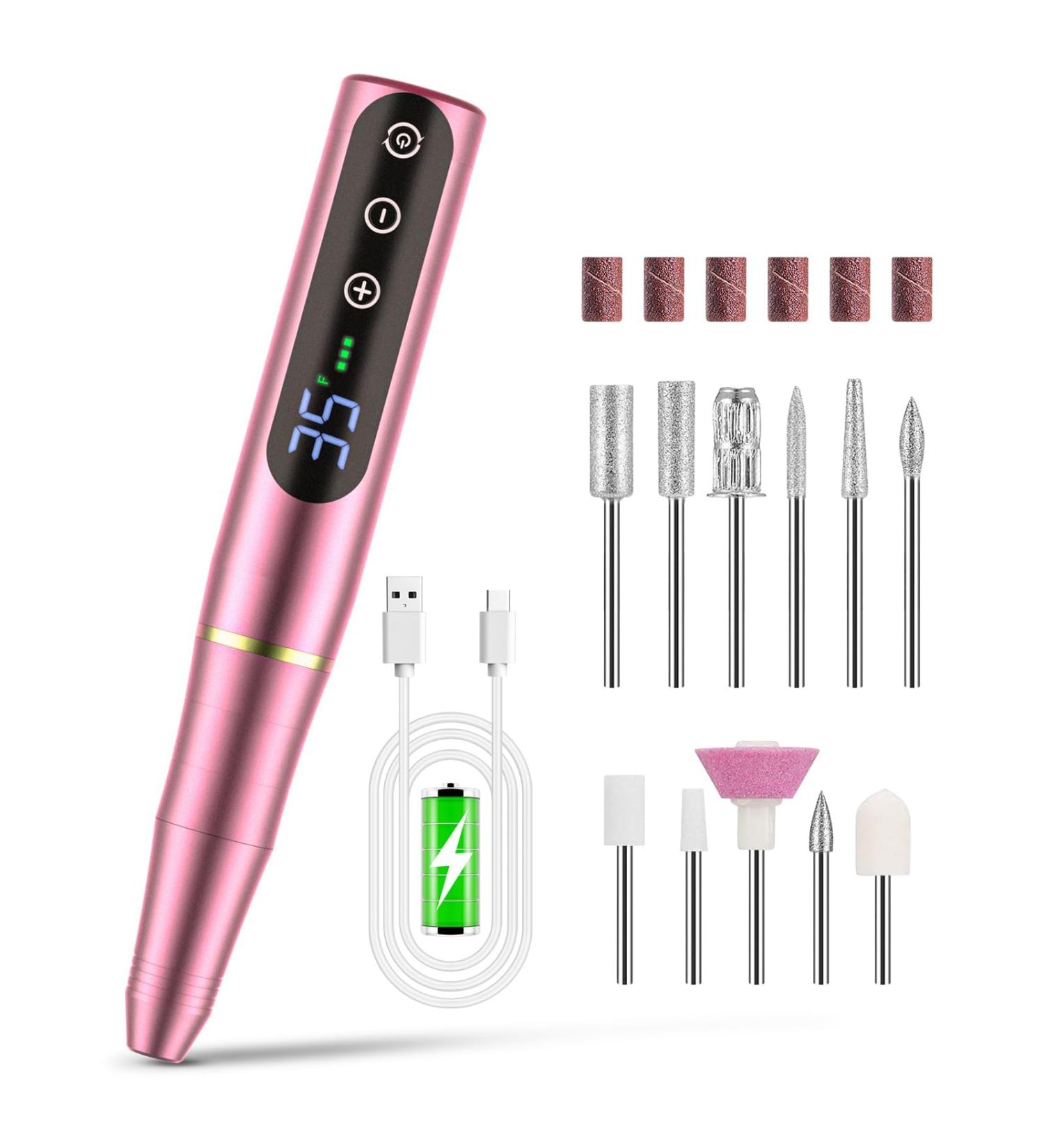 NailGIRLS Rechargeable Cordless Nail Drill Machine - 35000RPM Electric File for Acrylic Gel Nails - Efile Manicure Pedicure Tool - Pink - Buy Online on GoSupps.com