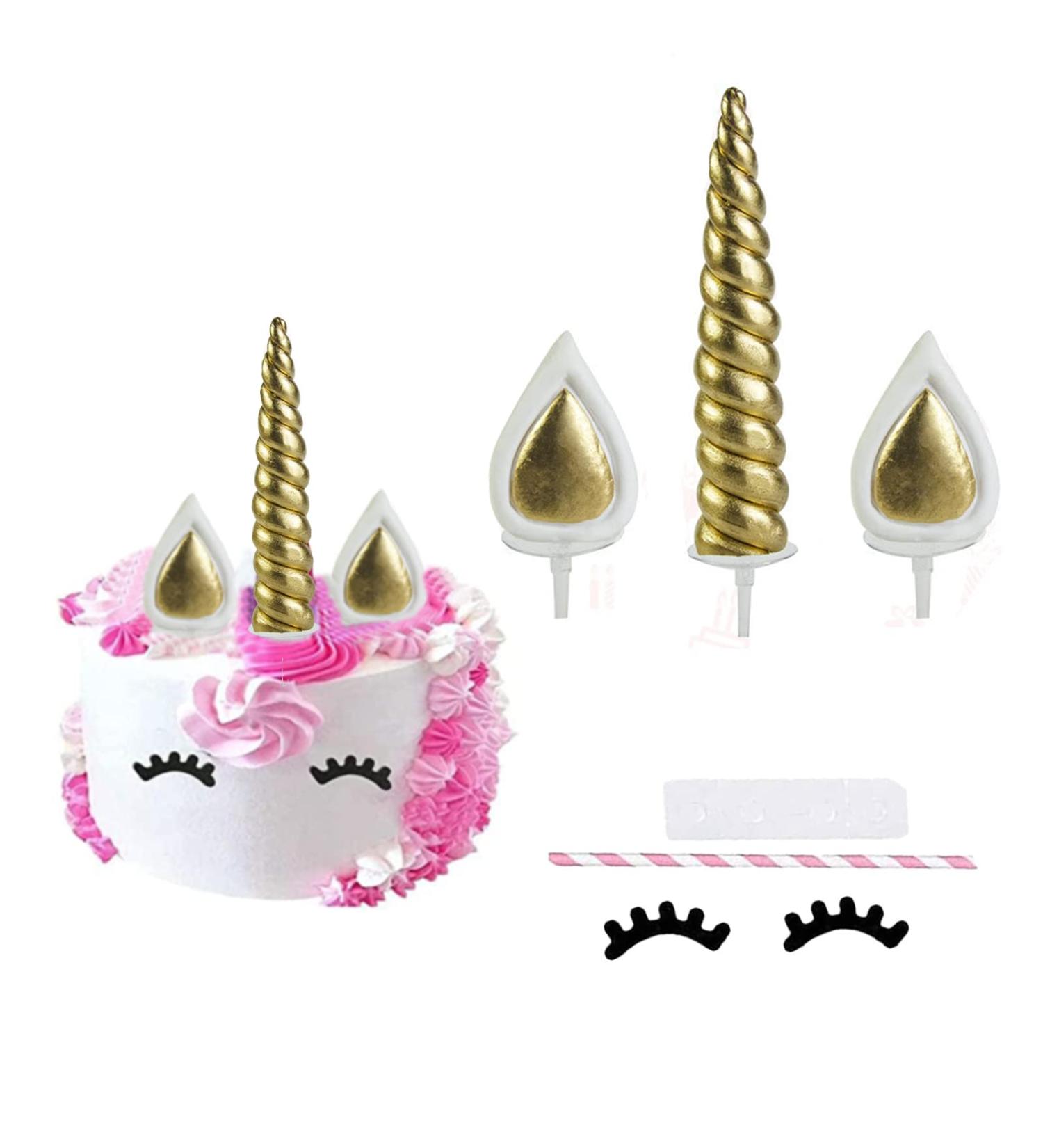 Cake Topper Gold Cake Topper for Birthday Wedding Party Cake Decoration Cute Horn Ears and Eyelashes Cake Decoration for Party Baby Shower (Gold) Golden - Buy Online on GoSupps.com