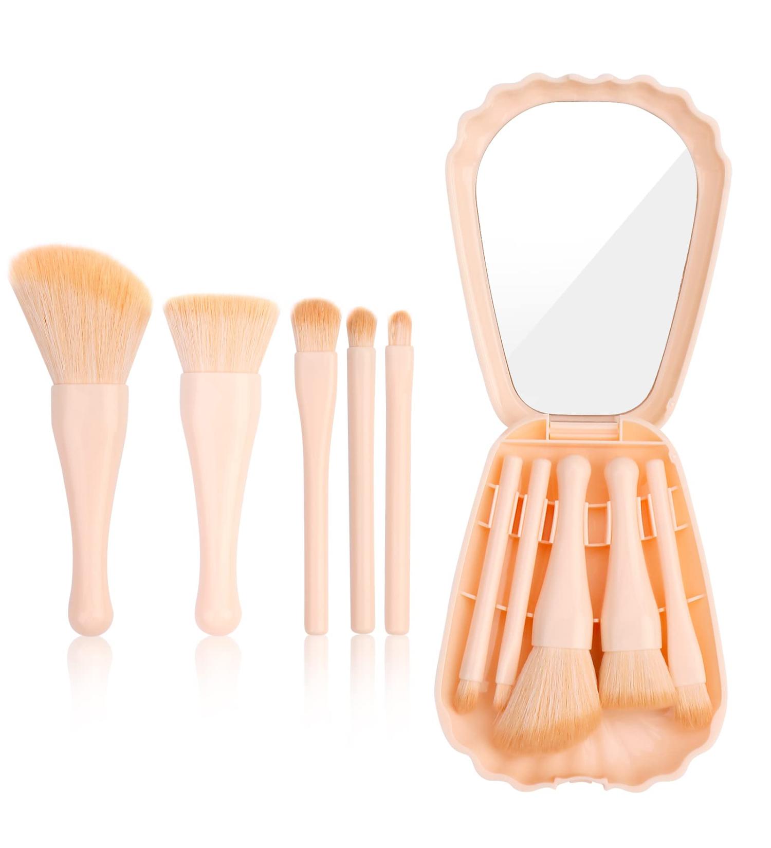 Yoseng Travel Makeup Brush Set - 5pcs Mini Cosmetic Brushes Kit with Mirror Case - Portable Pink Makeup Essentials for International Shipping - Buy Online on GoSupps.com