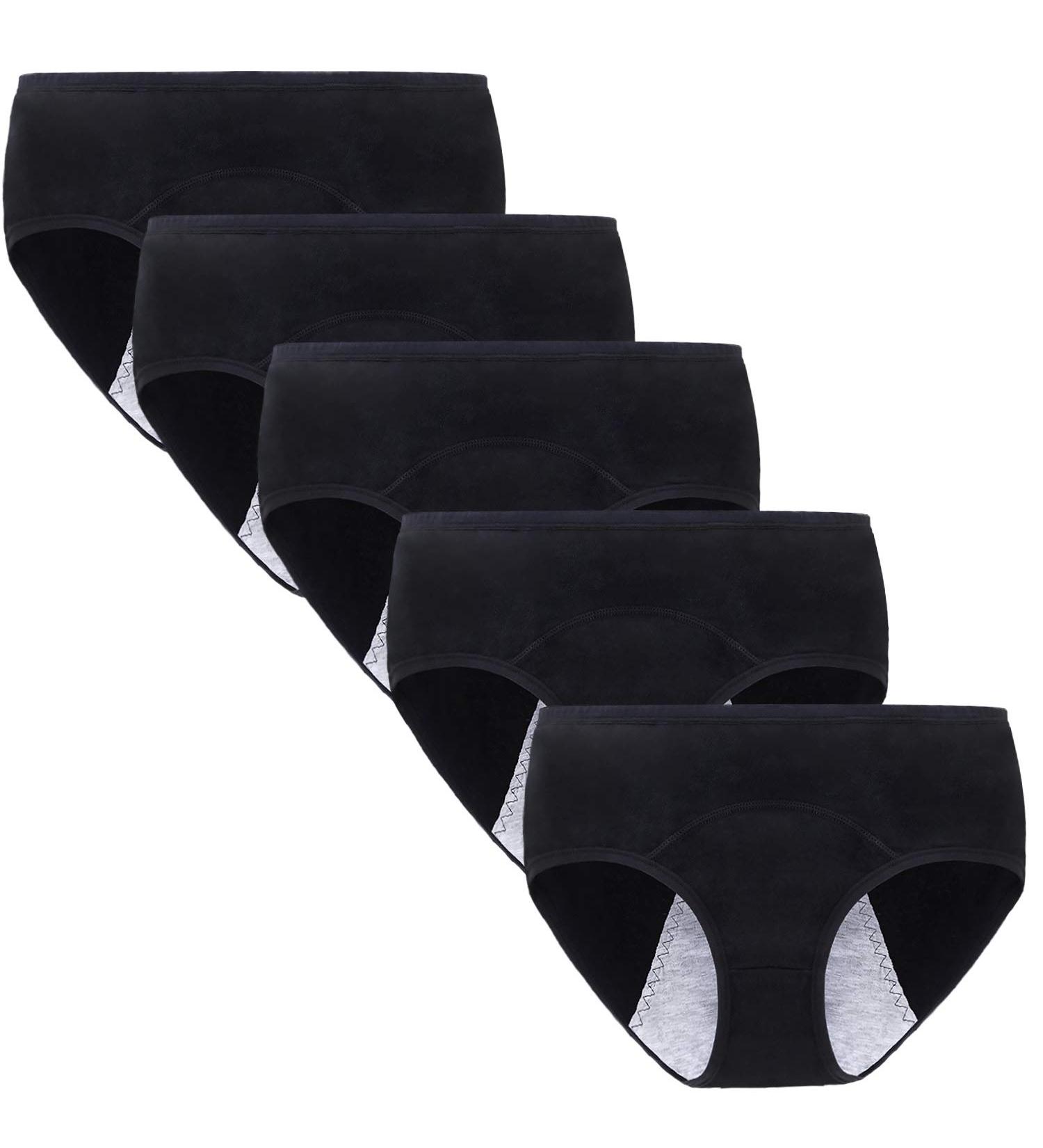 Anntry Big Girl's Protective Menstrual Period Panties - Breathable Leakproof Briefs for Teens and Women - 5 Pack Black M - Must Wear with Pad or Tampon - Buy Online on GoSupps.com