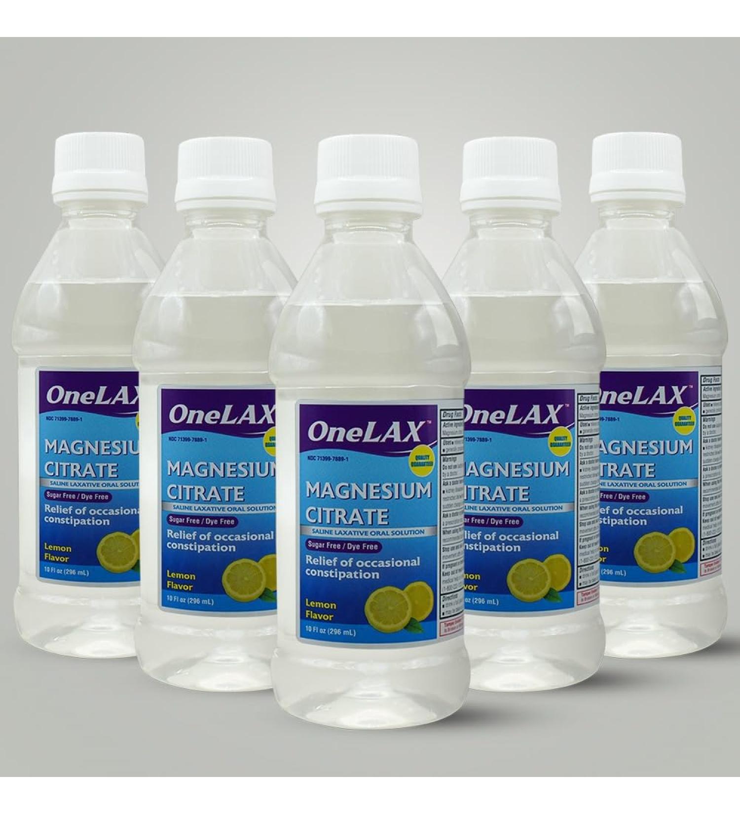 OneLAX Magnesium Citrate Oral Solution Saline Laxative Natural Lemon Flavor Fast-Acting Gentle Laxative & Constipation Relief Digestive Health. Sugar-Free Dye-Free 10 fl oz (296 mL) 5 Pack - Buy Online on GoSupps.com