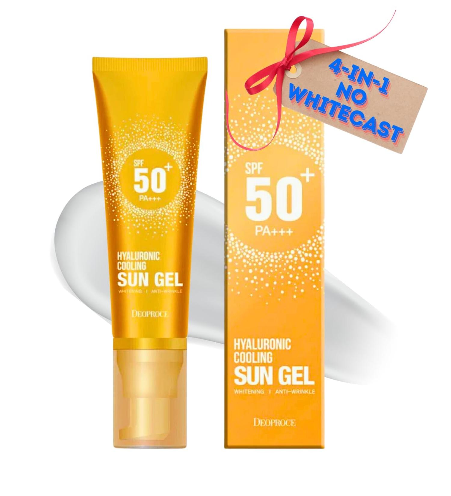Deoproce Hyaluronic Cooling Sun Gel SPF50+ PA+++ | Korean Anti-Aging Skincare | K-Beauty Sunscreen with No White Cast - 50g - Buy Online on GoSupps.com