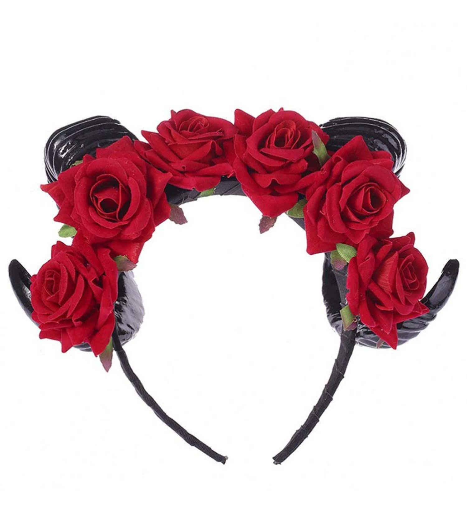 FRCOLOR Horn Flower Headband Headpiece Rose Flower Hair Hoop Headband Mexican Floral Headband Black Halloween Headband for Women Girls(Red) - Buy Online on GoSupps.com