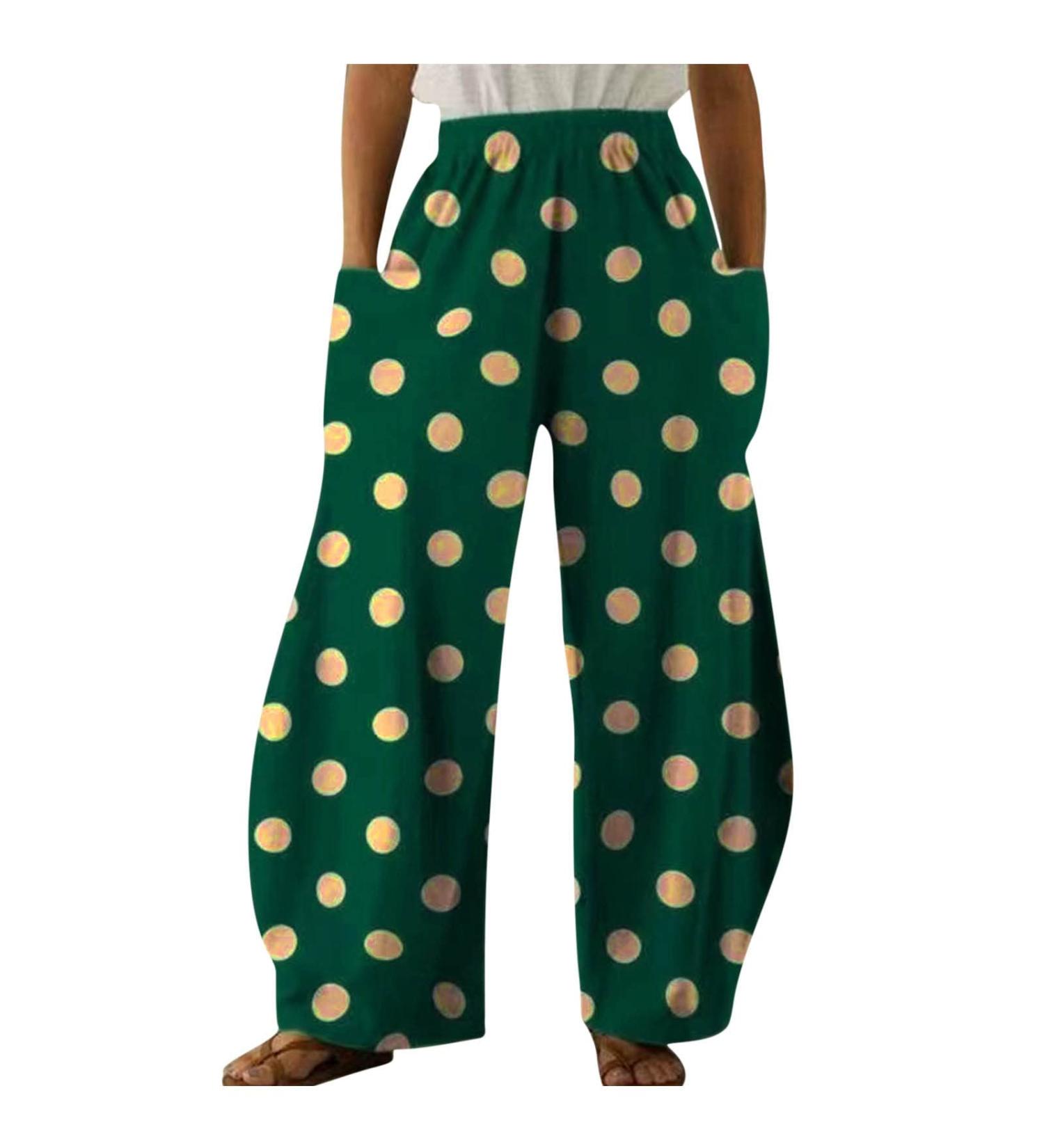 BOXIACEY Women's Fall 2022 Hippie Print Palazzo Pants - Large Green | Boho Trousers with Pocket, Casual Loose Fit, Cozy Wide Leg - Buy Online on GoSupps.com