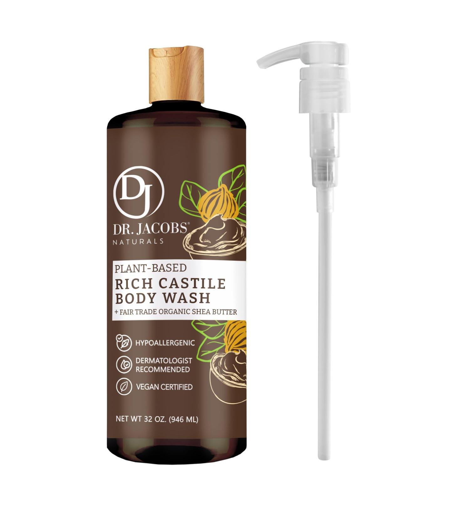 DR. JACOBS NATURALS Castile Sandalwood Body Wash - All-Natural Moisturizing Shampoo for Dry & Sensitive Skin | Gluten & Preservatives-Free | 32 oz with Pump - Buy Online on GoSupps.com