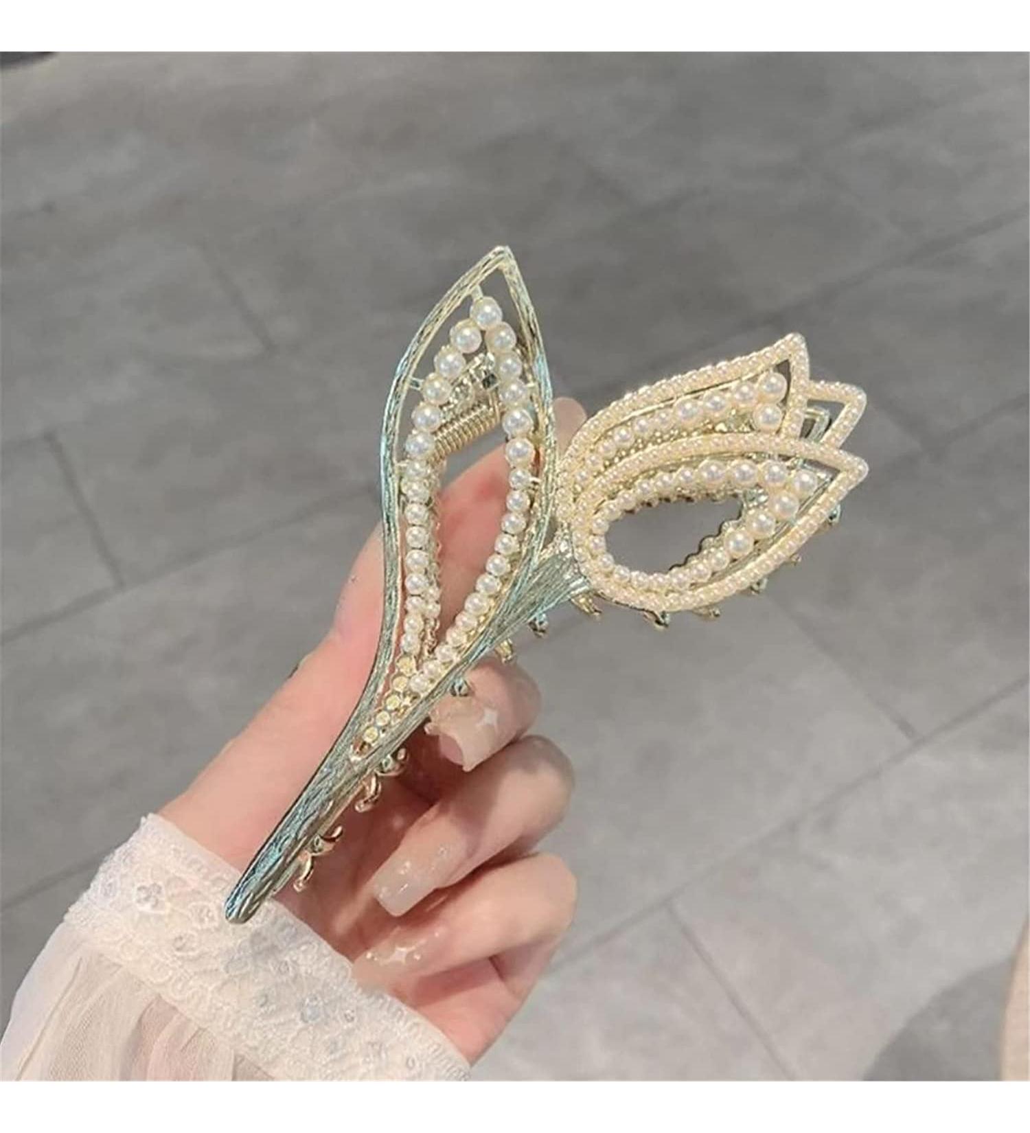 Women's fashion hair clips Korean Women Hair Claw Gold Rhinestone Pearl Tulip Flower Hairpin Grab Hair Clips Shark Clip Headdress 2 (Color : 108) (Color : 3) (Color : Multicoloured) - Buy Online on GoSupps.com