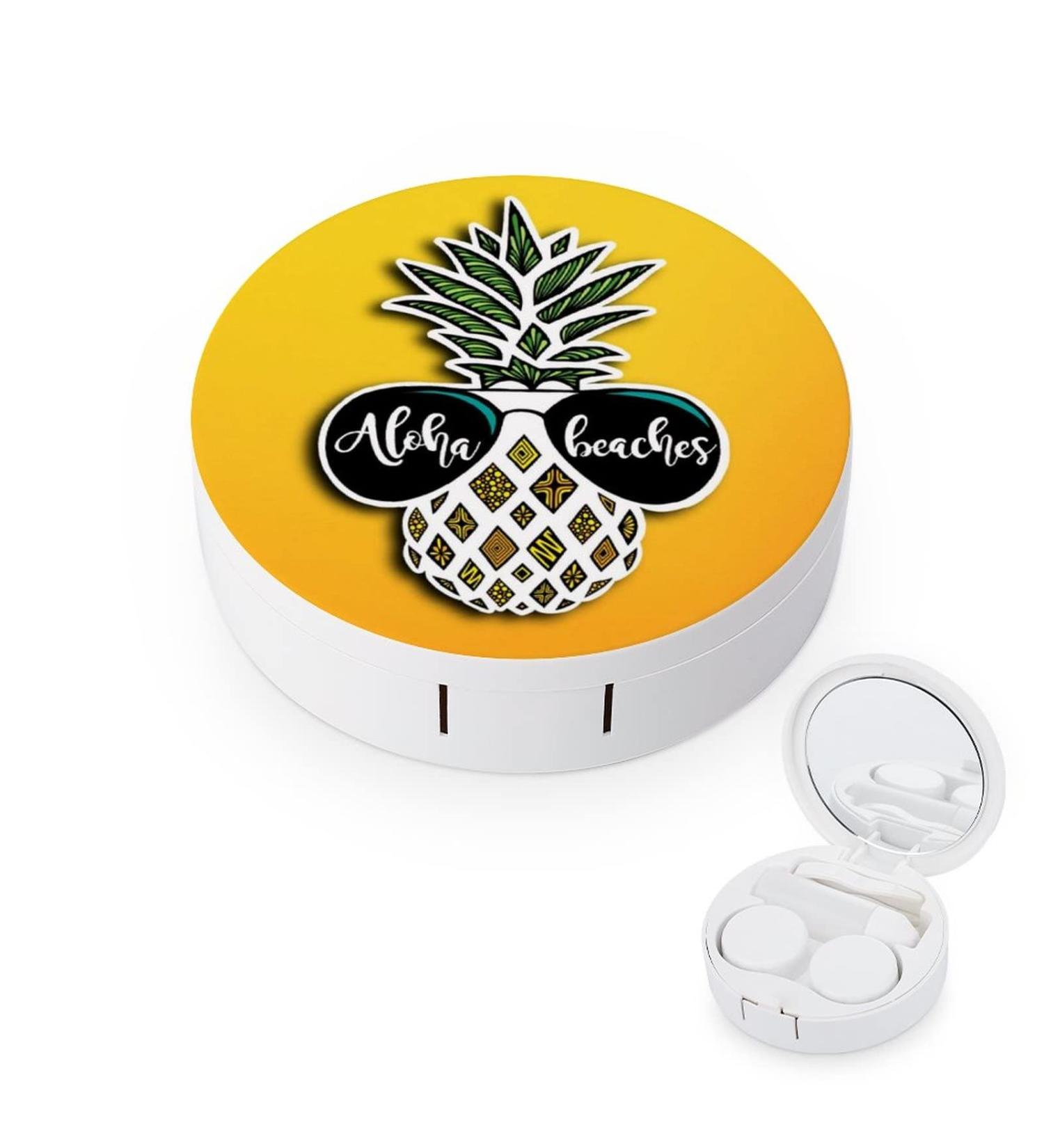 Aloha-Beaches Pineapple Round Case For Contact Lens Kit Storage Box with Mirror Printed - Buy Online on GoSupps.com