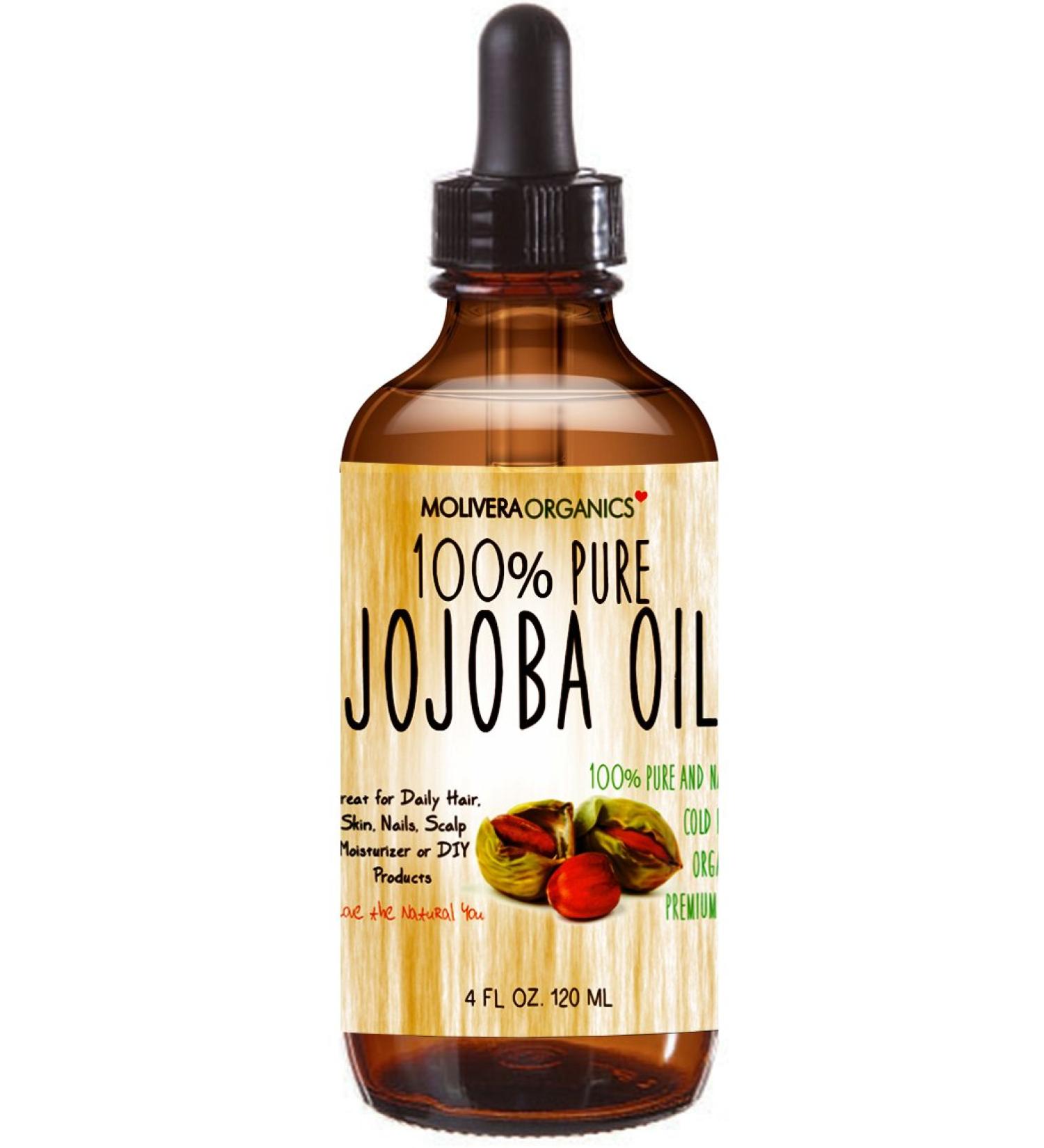 Molivera Organics Premium Jojoba Oil 4 Fl Oz - 100% Pure Organic Cold Pressed Unrefined for Hair, Skin, Face & Nails - UV Resistant Bottle - Satisfaction Guarantee - Buy Online on GoSupps.com