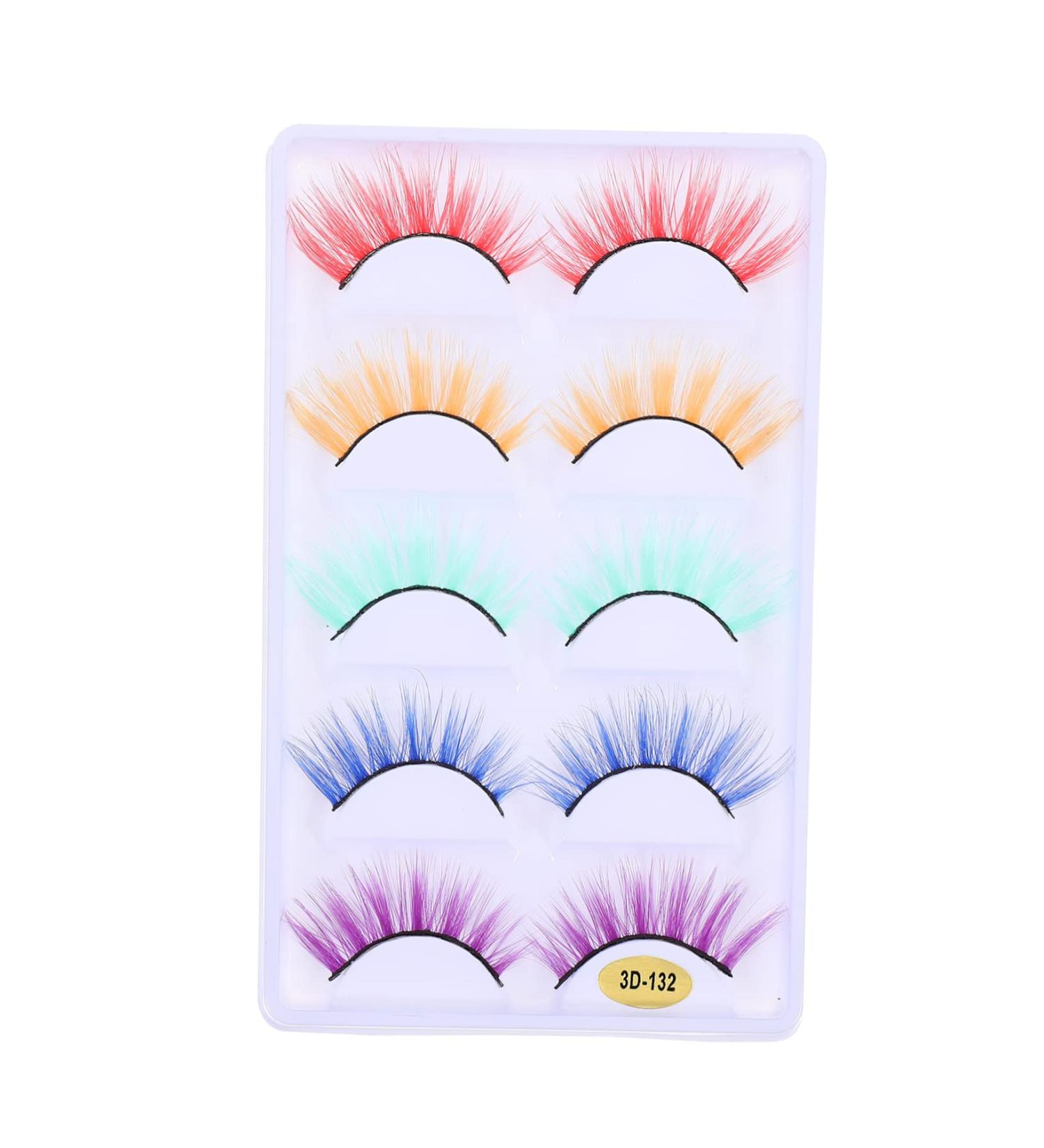 BESTOYARD 5 Pairs Colored Fake Eyelashes - Pink Party & Cosplay Lashes for Halloween | Fluffy Fiber False Lashes - Buy Online on GoSupps.com