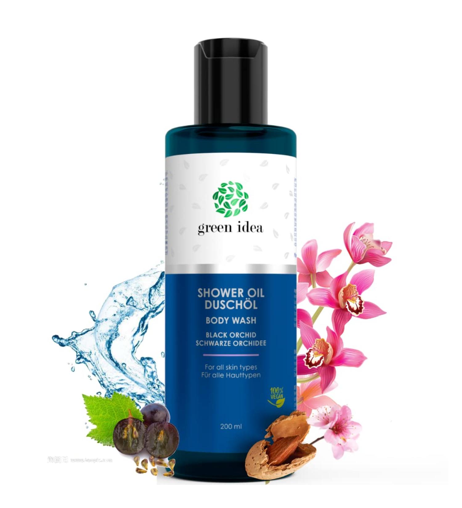 Black Orchid Shower Oil - Natural Vegan Shower Oil | SLES Free Preservative Free | 200ml - Green Idea - Buy Online on GoSupps.com