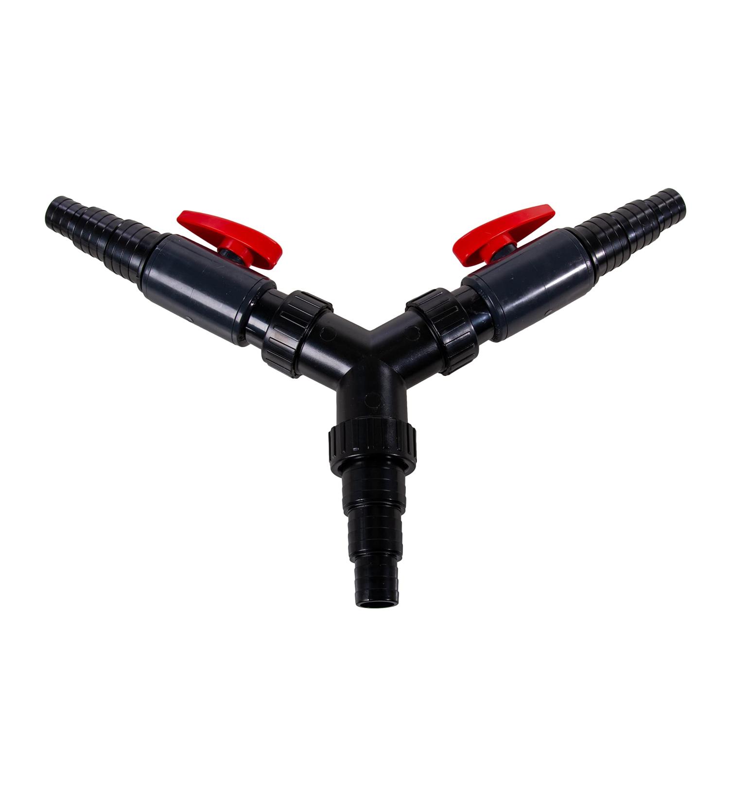 Aquafort 3-way valve Y-water divider 25/32/38mm with 2 ball cocks suitable for water ornaments and waterfalls simply connect hoses no more trouble black more