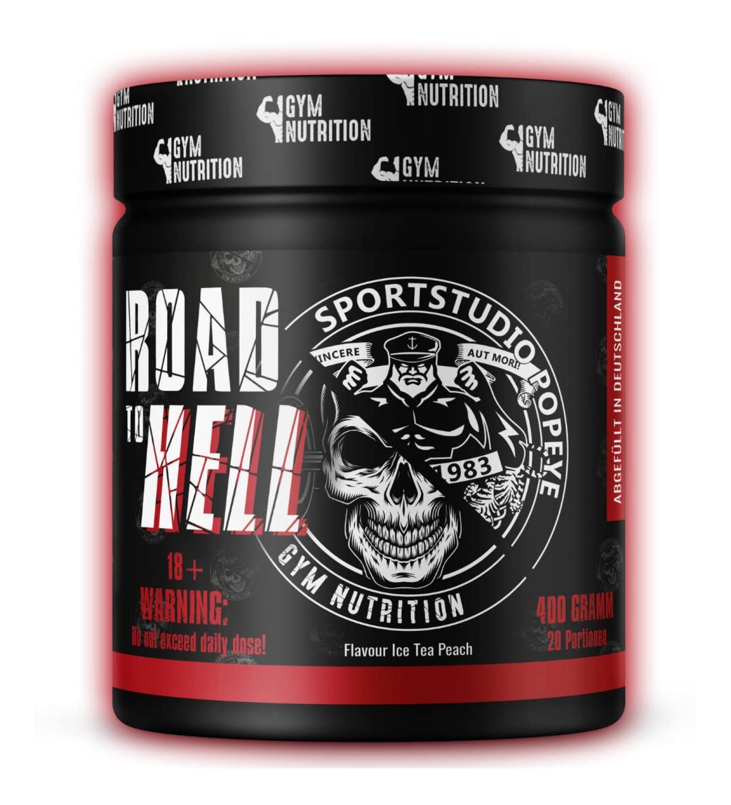 Buy Road to Hell Ultra Hardcore Booster Pre Workout Powder - ATP L-Arginine Citrulline Beta Alanine Caffeine - Vegan Ice Tea Peach Flavor - 400g | International Shipping - Buy Online on GoSupps.com