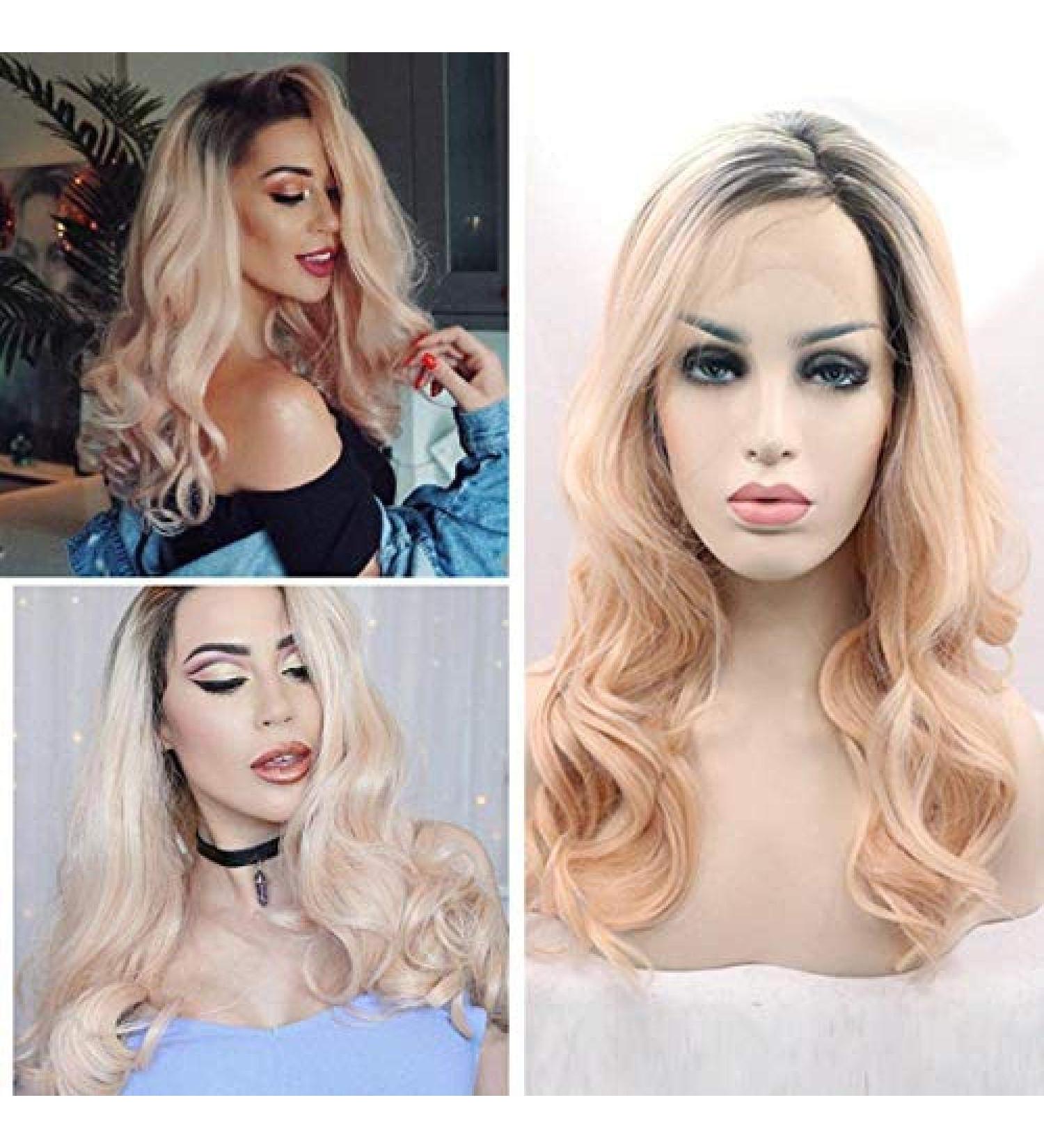 BGHJUE Pink Oblique Large Waves Long Curly Wig - European & American Style Front Lace Full Wig - Buy Online on GoSupps.com