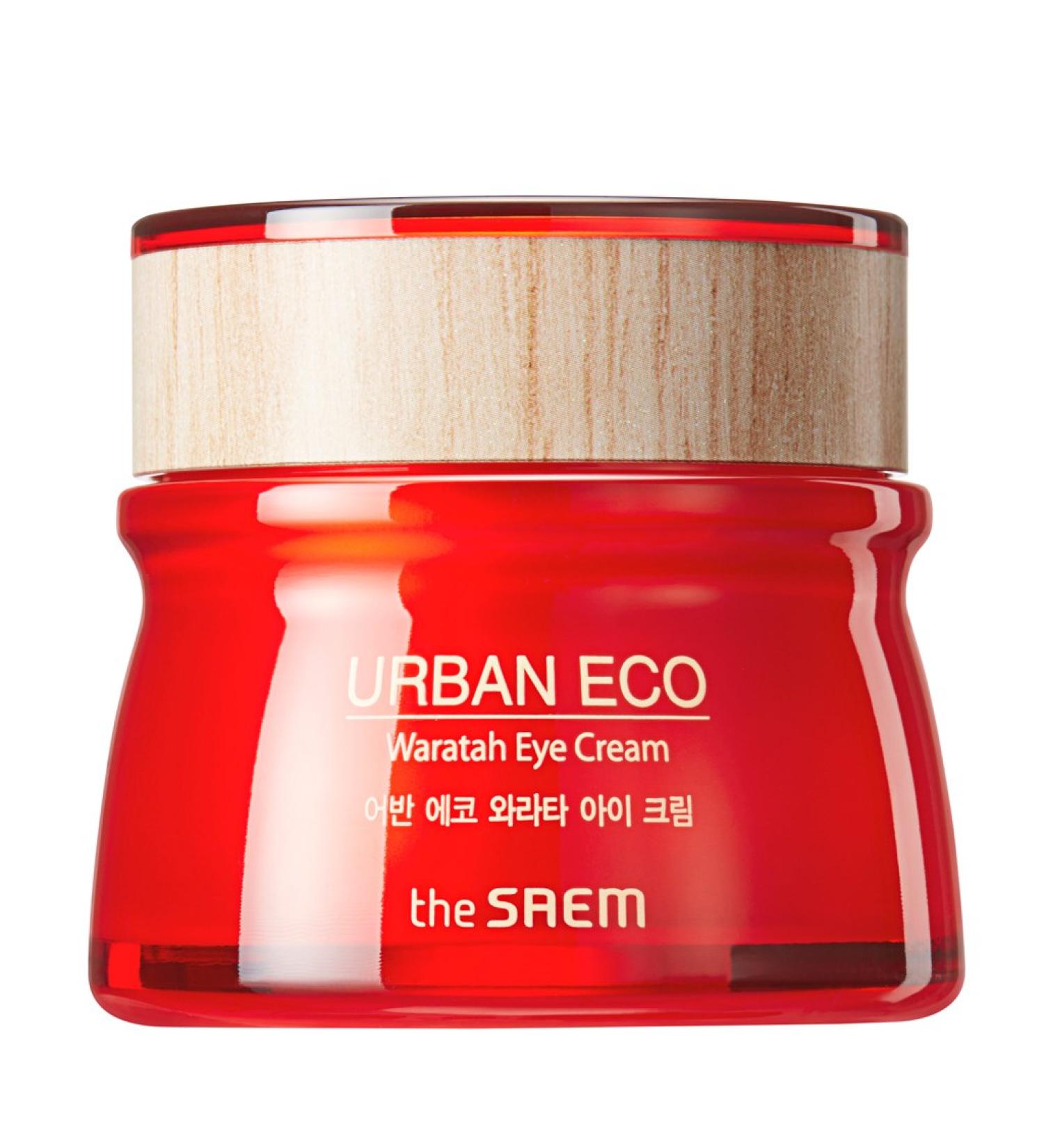 the SAEM Urban Eco Waratah Eye Cream 30ml - Waratah Extract and Ceramide Capsule Strenghtens Skin Immunity Rice Bran Wax and Hyaluronic Acid Provide Dense & Moisture Locking Protection