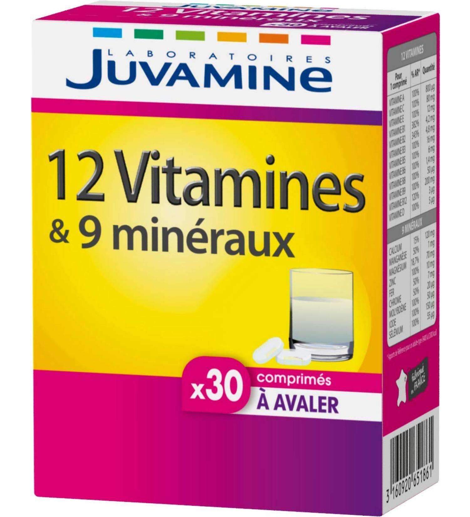 JUVAMINE - 12 Vitamins & 9 Minerals - Vitamins C B2 B3 B6 B9 and Magnesium - Helps reduce fatigue - 30 Swallow Tablets - 30 Day Program - Buy Online on GoSupps.com