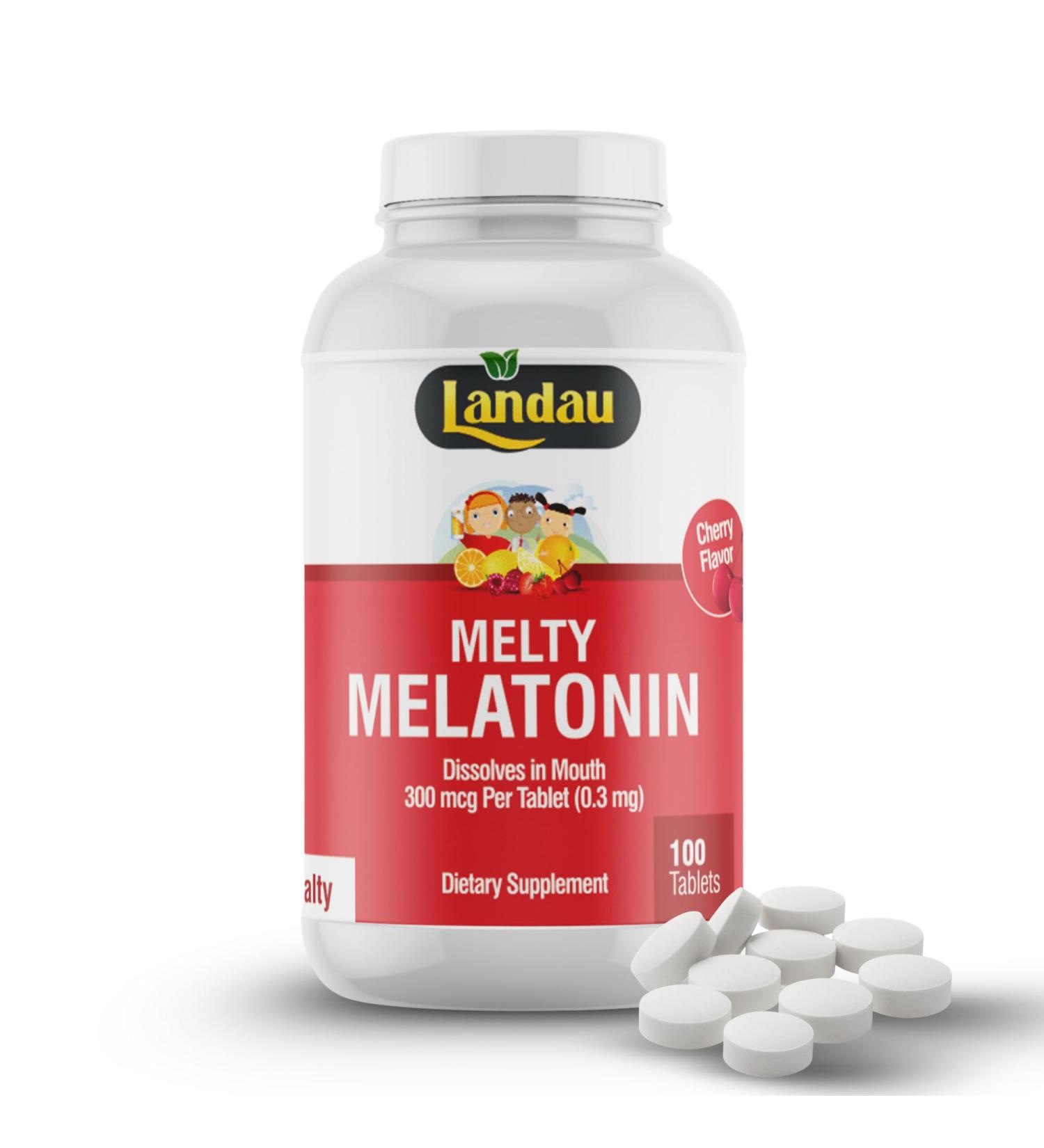 Landau 0.3mg-300 mcg Melty Melatonin for Kids & Adults Easy-to-Take, Fast-Dissolving, Helps You Fall Asleep Faster Kosher, Made in The USA 100 Tablets, Cherry Flavor 100 Count (Pack of 1) - Buy Online on GoSupps.com