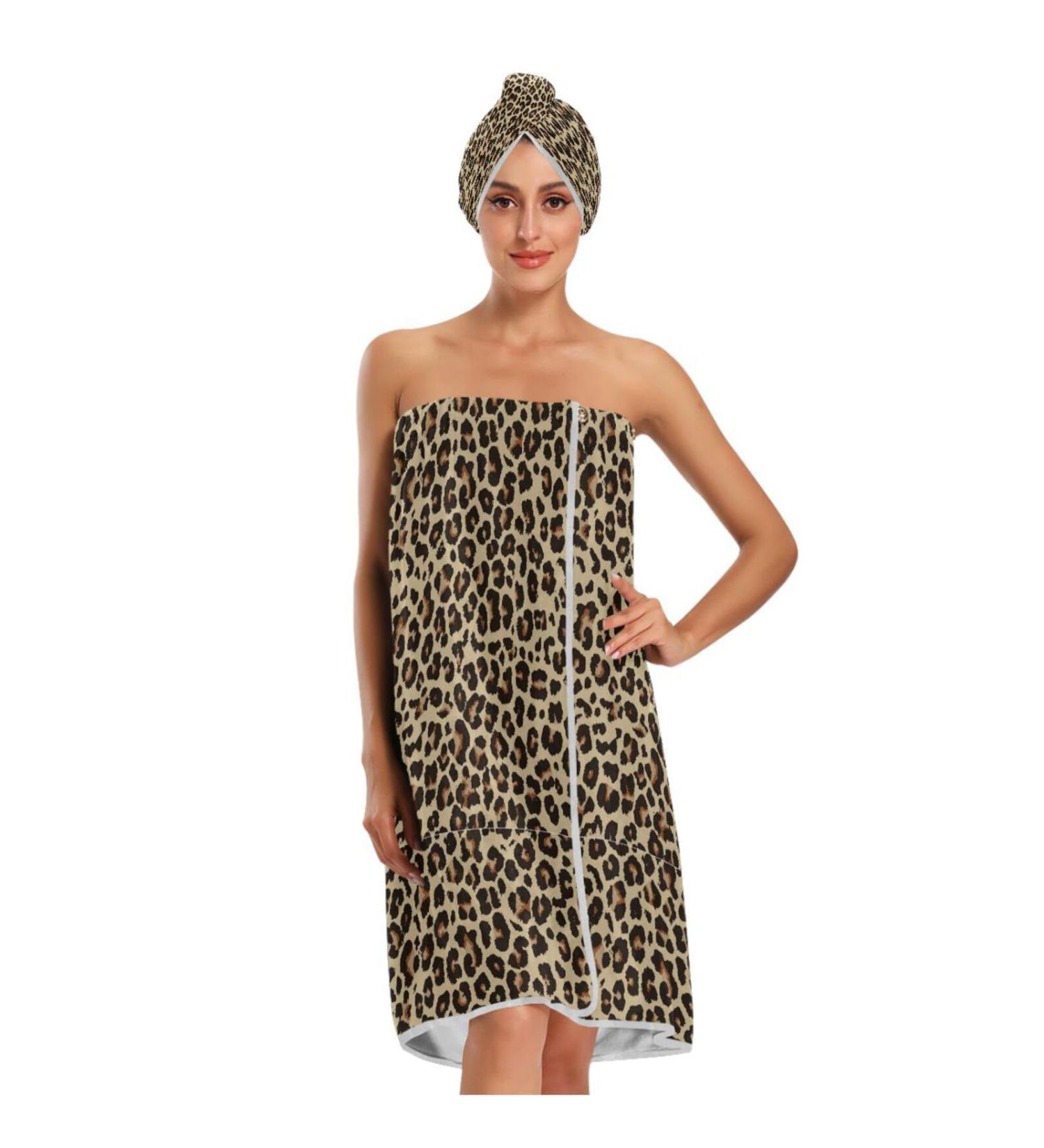 Shop Women's Spa Towel Wrap Set of 3 - Leopard Bathrobe & Adjustable Shower Body Wrap - Perfect for Comfort & Style - Buy Online on GoSupps.com