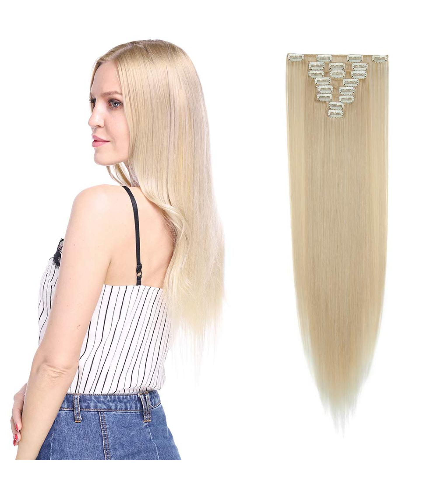 Silk-co 26 inch Clip in Hair Extension 8 Pcs Set - Bleach Blond Mixed 26 Inch Straight - Buy Online on GoSupps.com