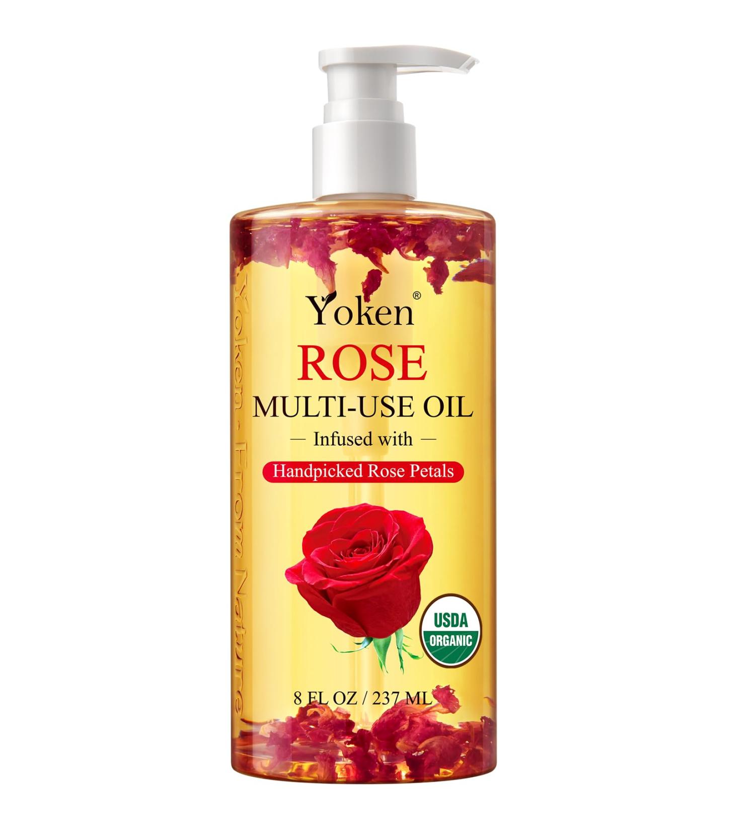 Yoken Multi-Used Body Oil For Skin Face Hair and Nails Multi Purpose Organic oil With Rose Petals Vitamin E & Almond Oil Nourishing & Hydrating Body Oil for Moisture & Skin After Bath Oil 8 Fl Oz - Buy Online on GoSupps.com