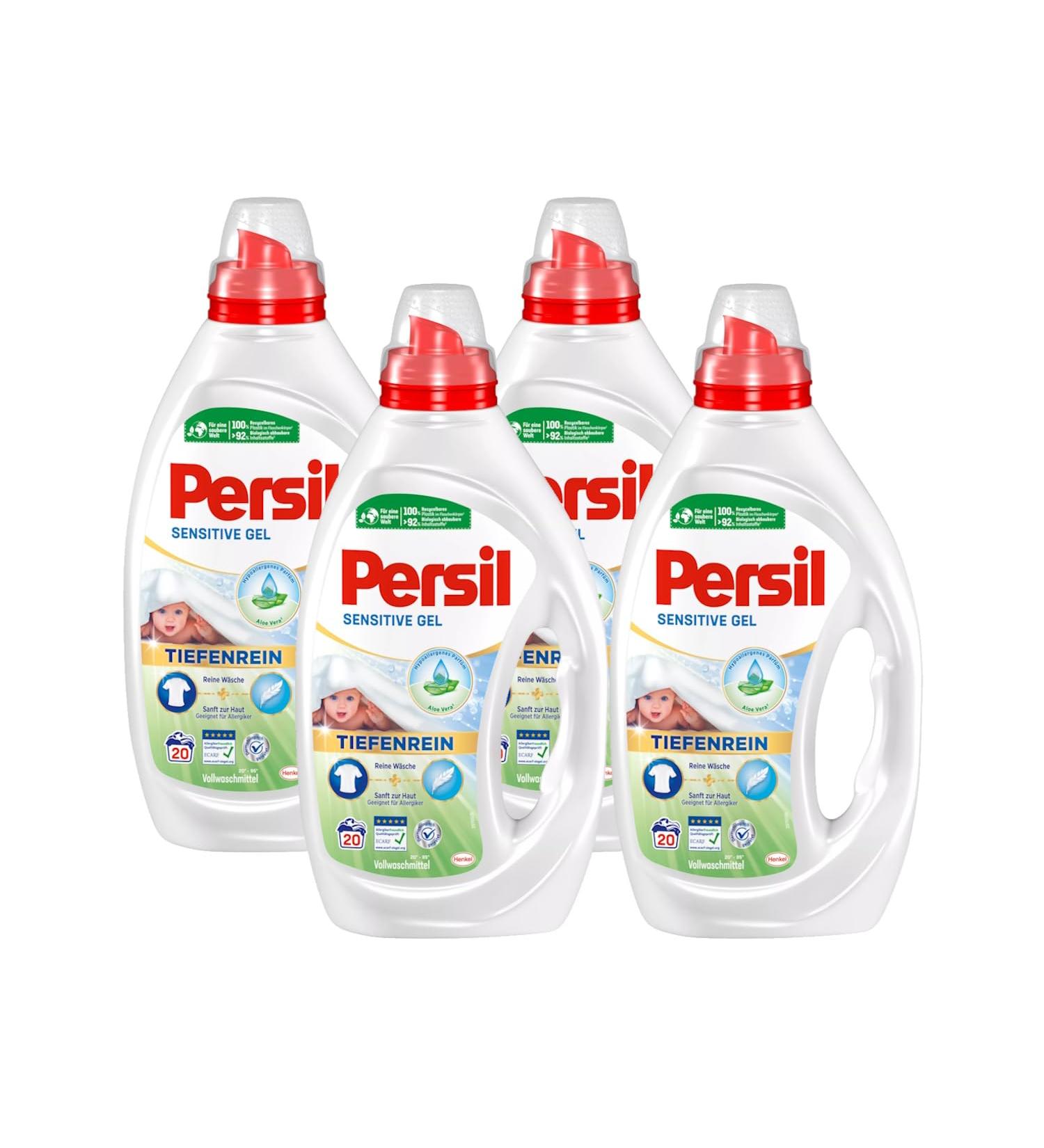 Persil Sensitive Gel 80 WL - Liquid Detergent for Allergy Sufferers & Babies | Aloe Vera Soothing Formula 20 C to 95 C | 900ml (4 Pack) - International Shipping Available - Buy Online on GoSupps.com
