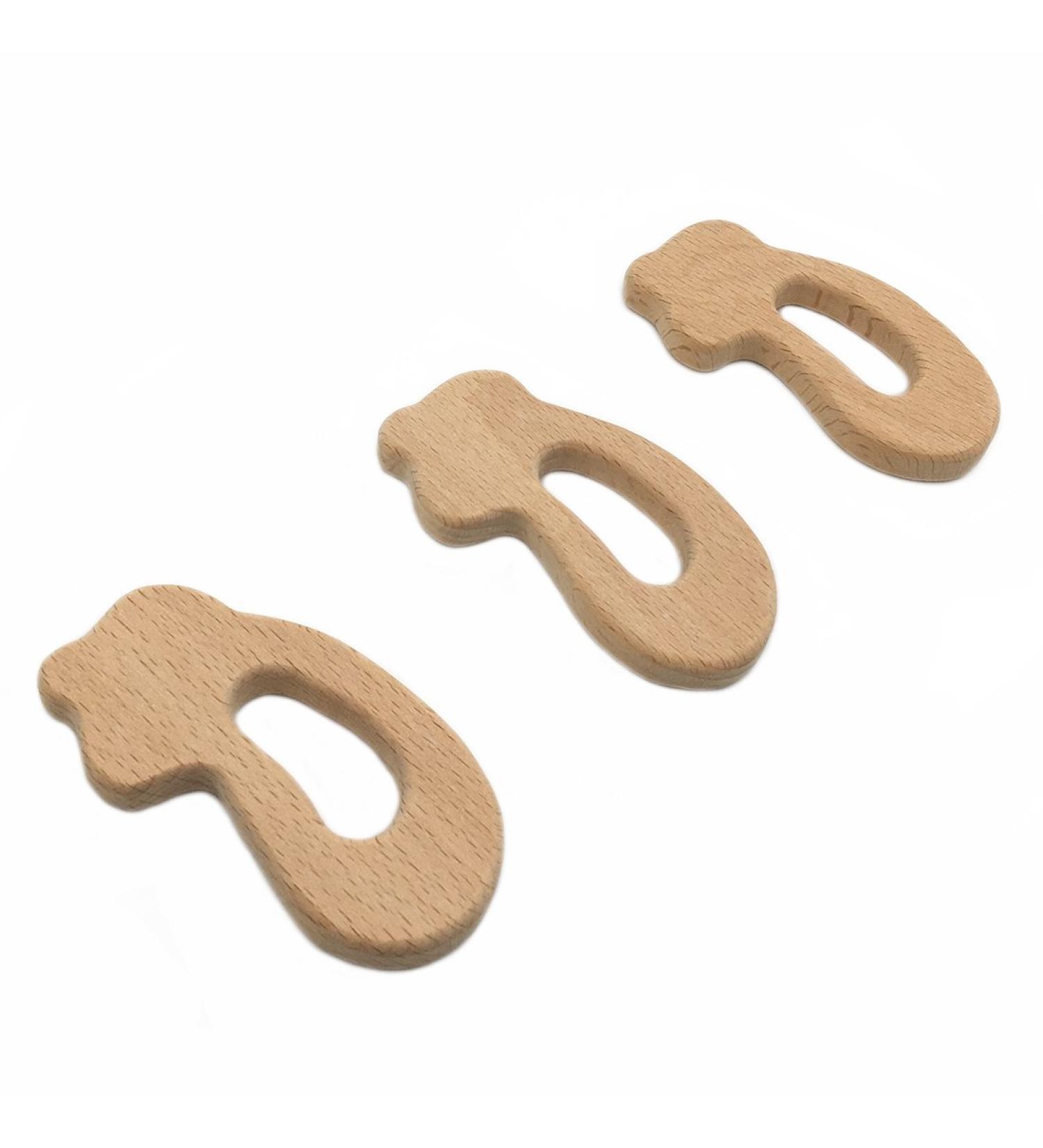 Wendysun 3pcs Cartoon Wood Teether - Natural Animal Eggplant Shape Teething Toy - Buy Online on GoSupps.com