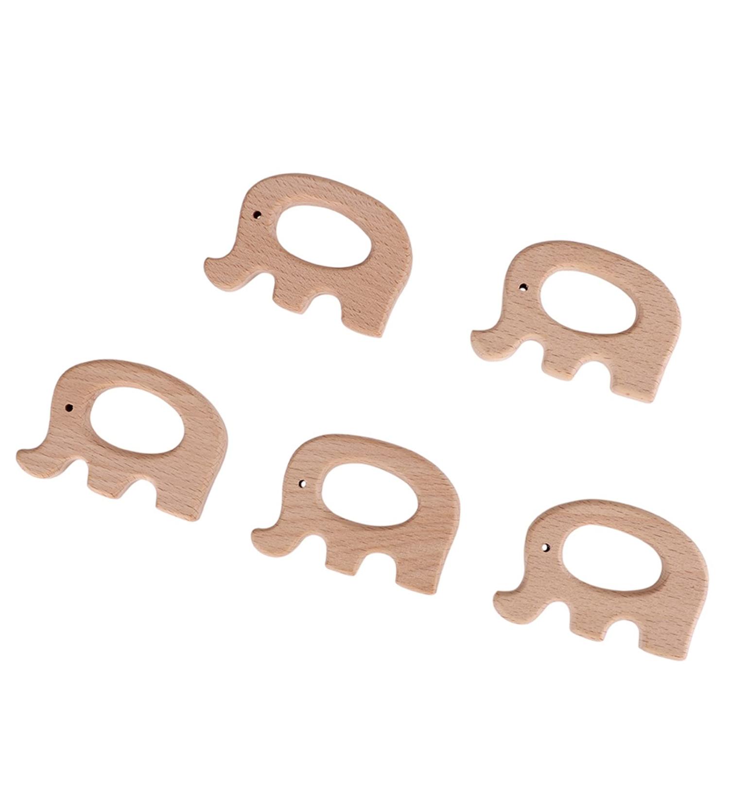 5Pcs Beech Wooden Teething Toy | Elephant Shape | Natural Baby Nursing Accessories - Buy Online on GoSupps.com