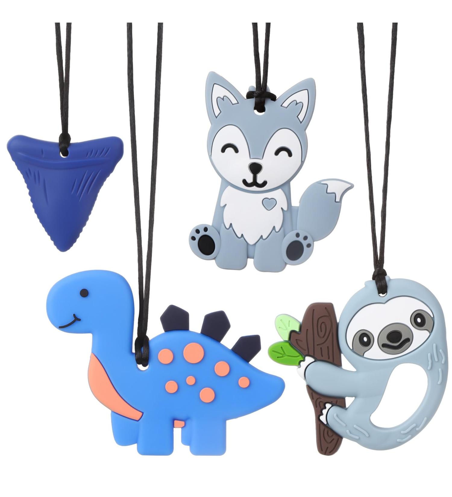 4-Piece Dinosaur Chew Toys Set for Kids | Silicone Baby Teething Rings | Sensory Biting Play for ADHD & Teething Relief - Buy Online on GoSupps.com