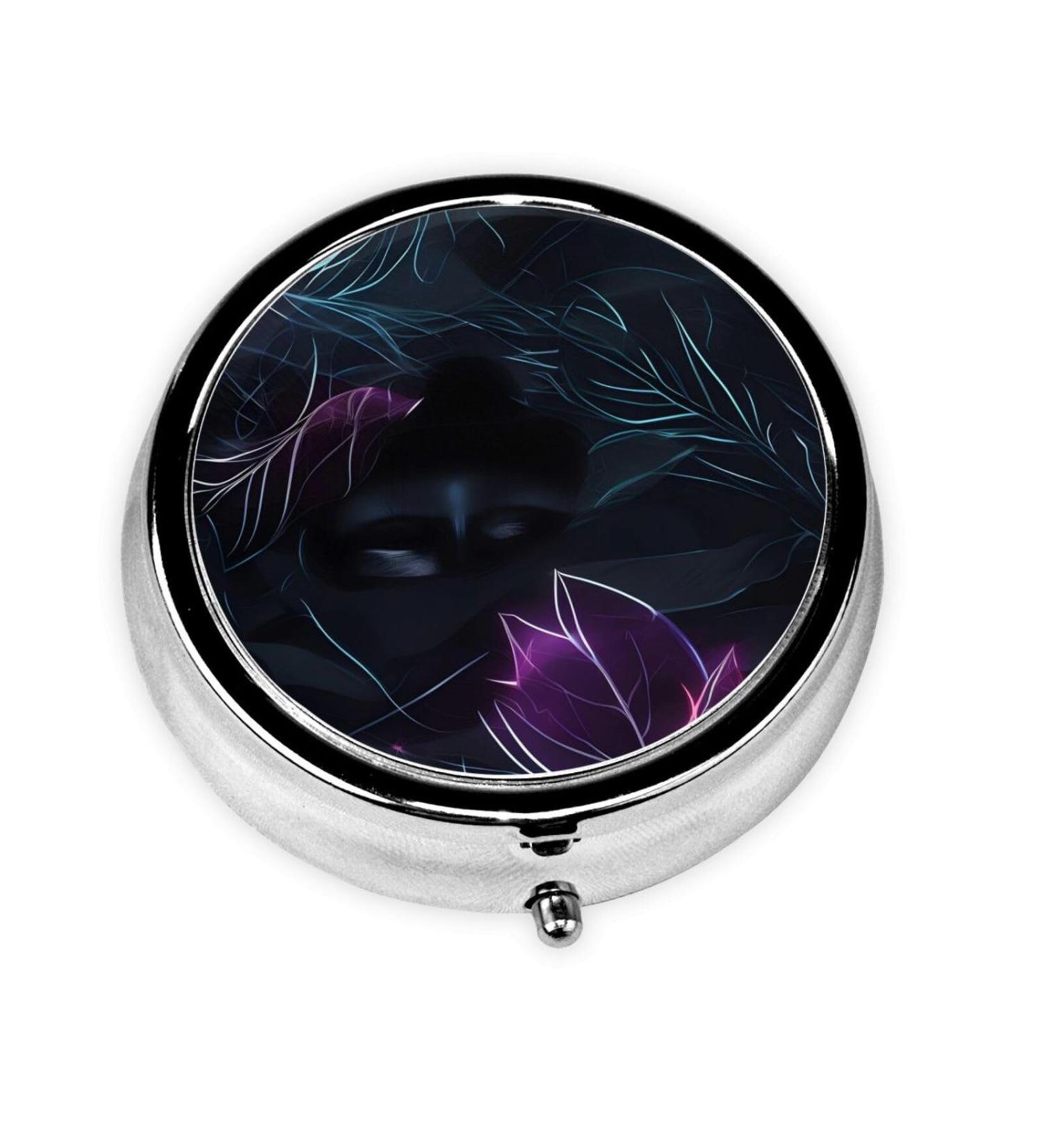 Black Mystery Round Pill Box | 3-Compartment Portable Travel Organizer for Purse & Pocket | Ideal for International Shipping - Buy Online on GoSupps.com