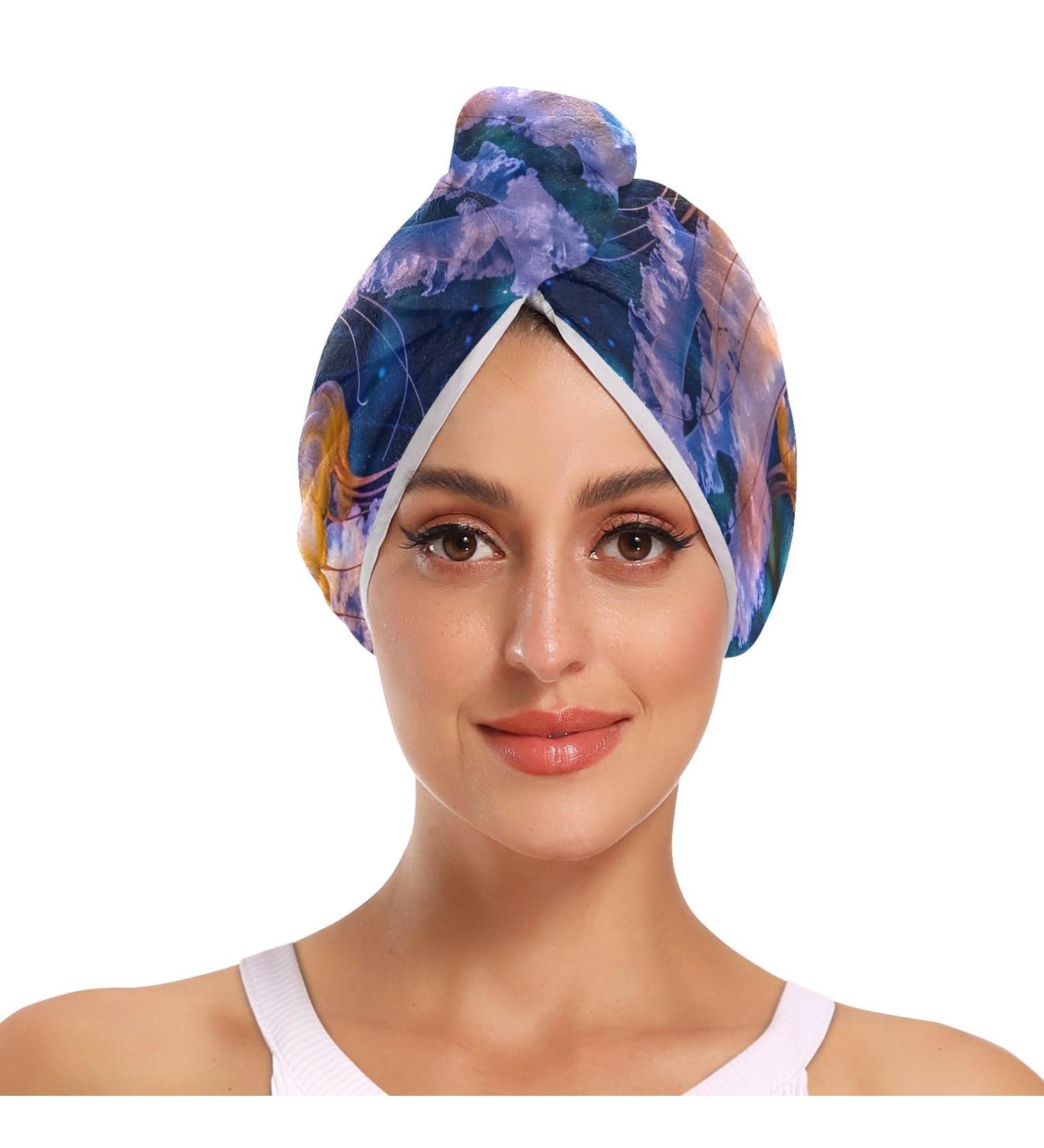 Glowing Jellyfish Hair Towel 2 Pack | Super Absorbent Quick Dry Hair Turbans for Women & Girls - Buy Online on GoSupps.com