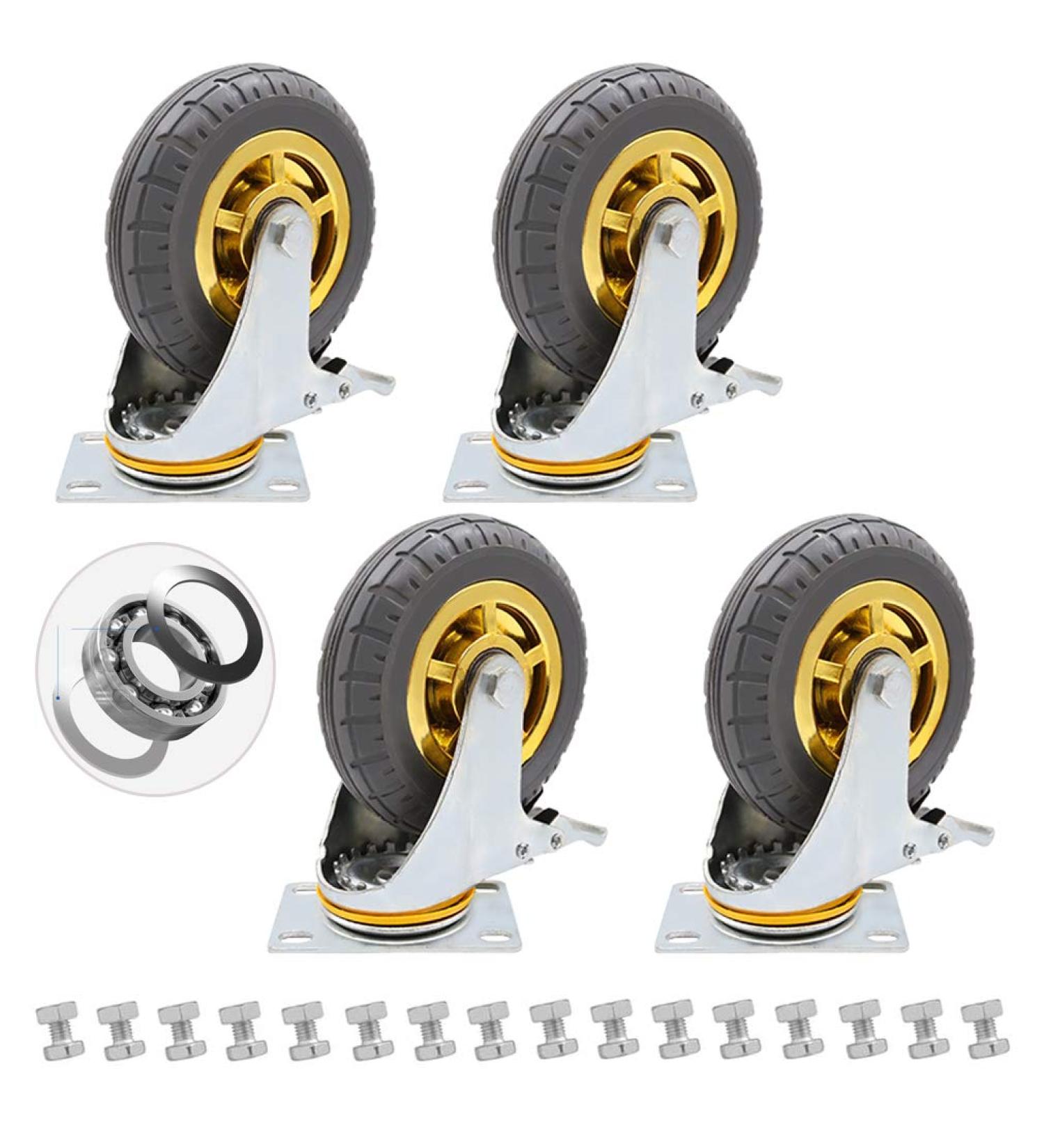 Threaded Shaft Swivel Castors Ball Castors Lockable Bearing with Brake Swivel Casters for Furniture and Workbench Set of 4 Load 400KG(4brake 5inch) - Buy Online on GoSupps.com