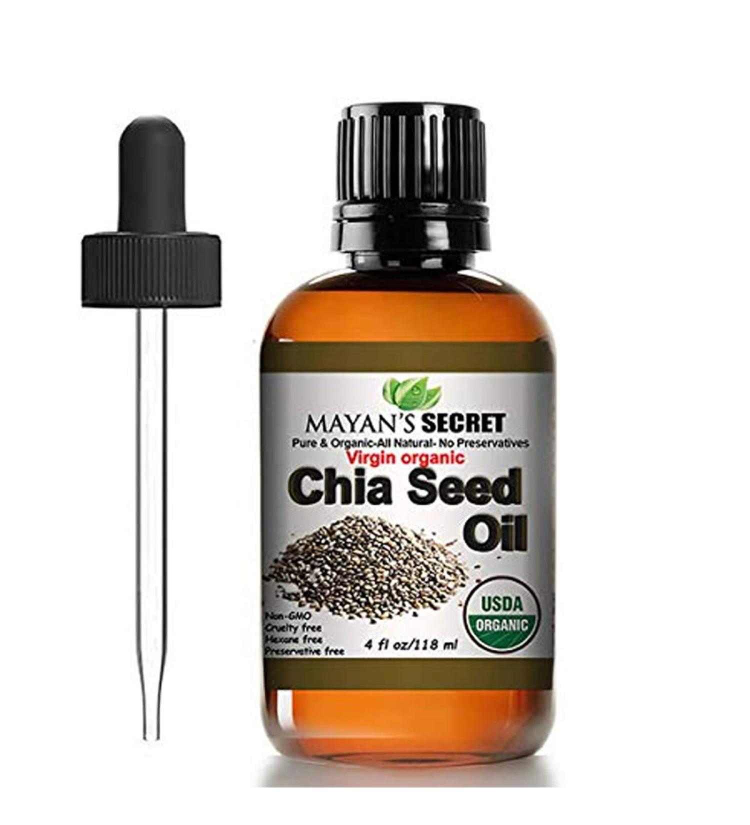 Mayan's Secret Chia Seed Oil - USDA Organic 100% Pure & Cold Pressed 4 oz Amber Glass Bottle - Buy Online on GoSupps.com