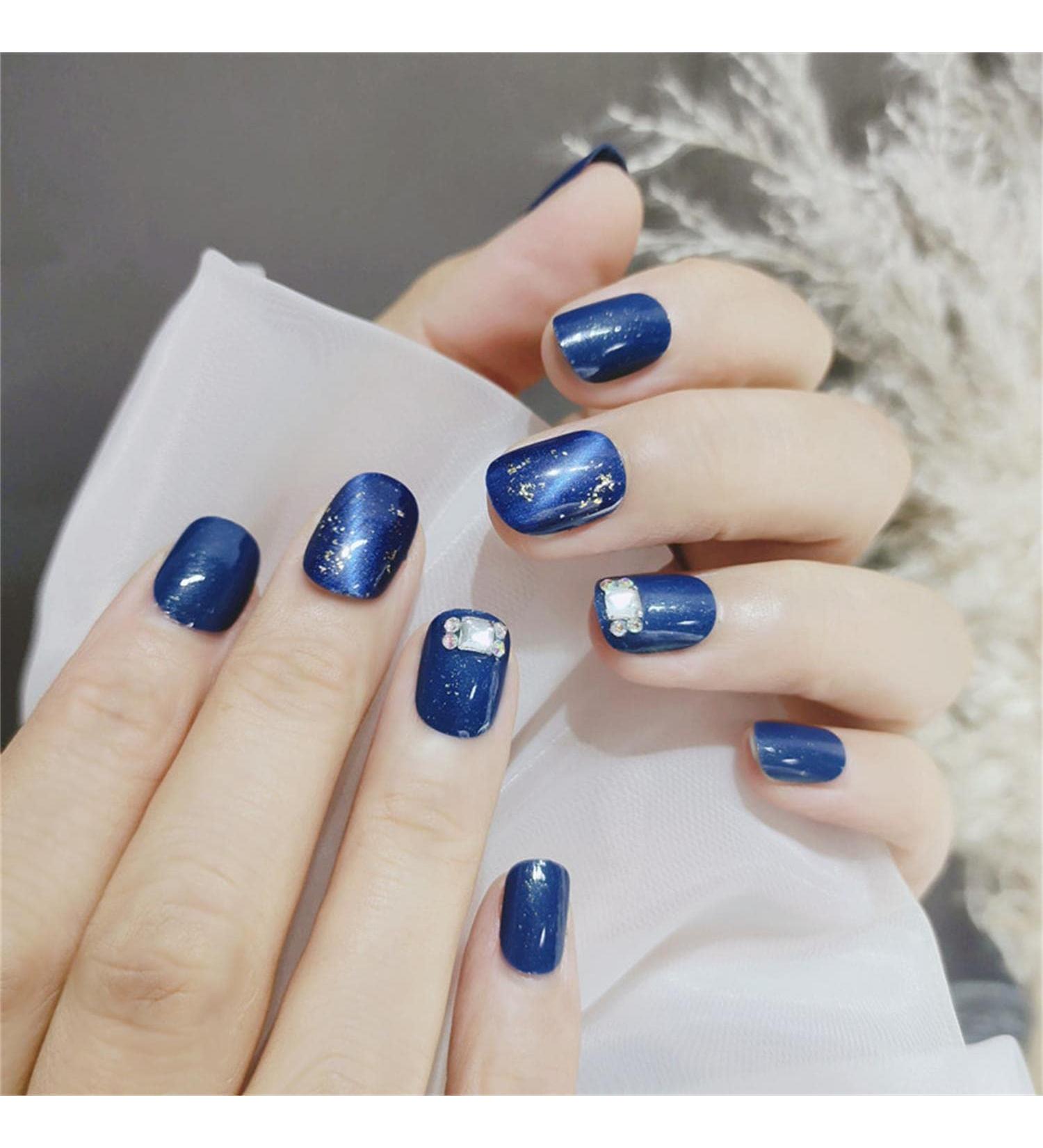 Press on Nails Short Fake Nails 24Pcs Shiny Blue False fingernail with Self-Adhesive Jelly Nail Glue Tabs Press On False Nails - Buy Online on GoSupps.com