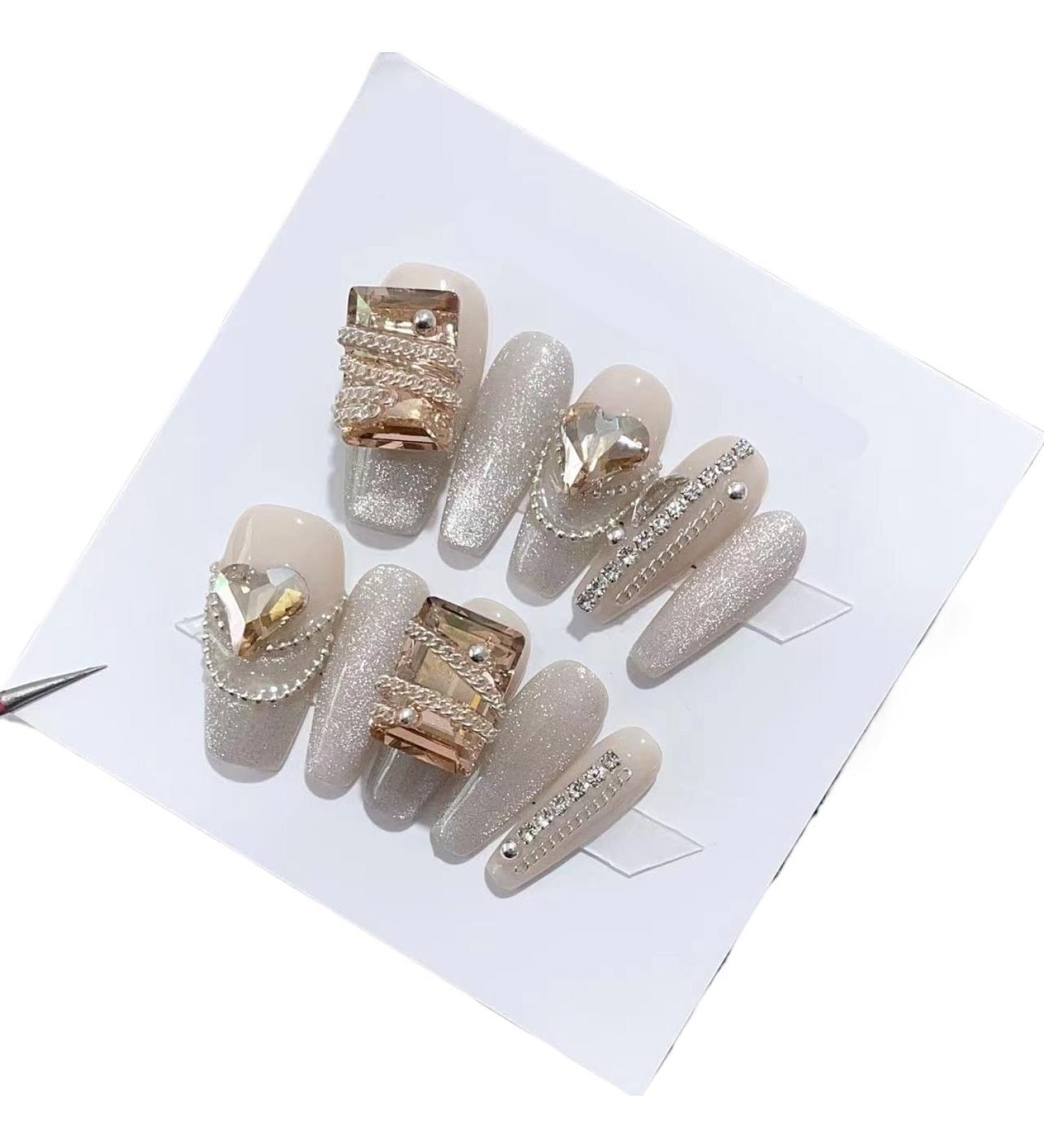 Gold Cat Eye Patch Versatile Handmade Wear Nail and Nail Enhancement Patch Detachable False Nails(M)