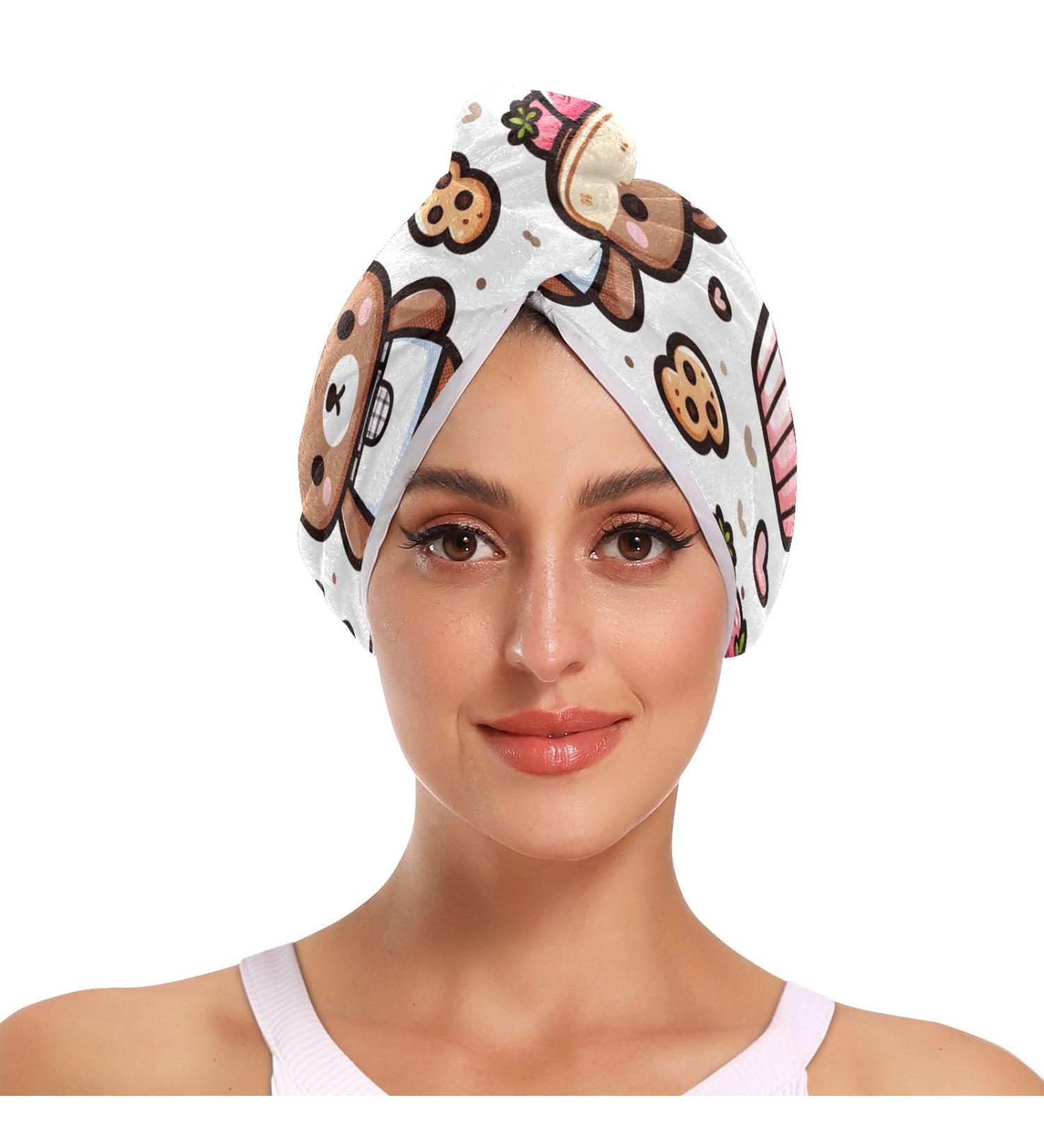 Buy Cute Teddy Bear Stickers & Super Absorbent Hair Towels - 2 Pack Quick Dry Turbans for Women & Girls - Buy Online on GoSupps.com