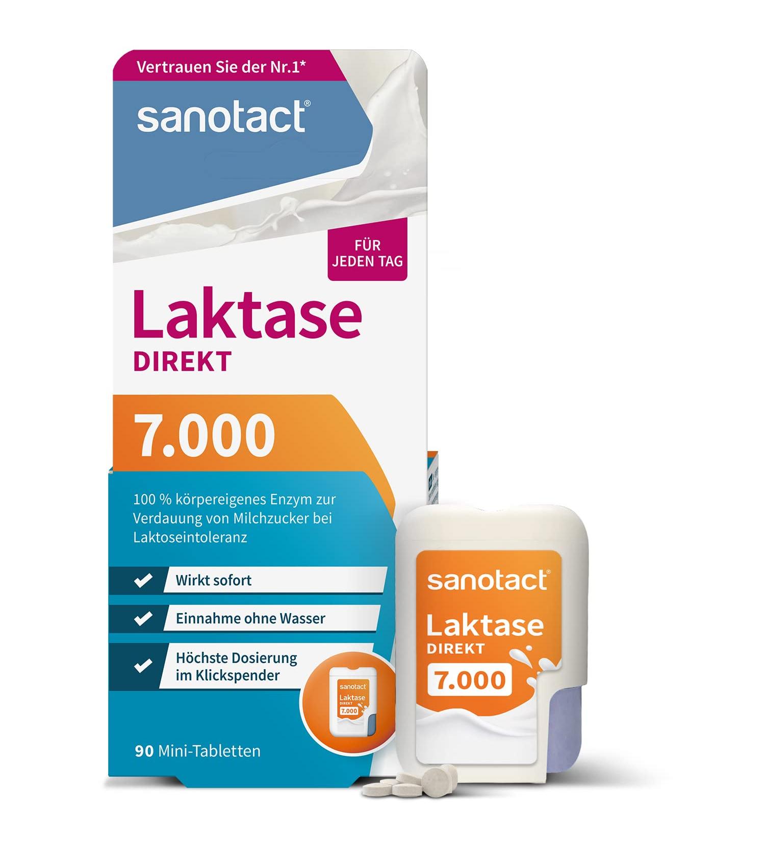 Sanotact Lactase 7 000 - Lactose Intolerance Relief | 90 Mini Tablets | Fast Waterless Intake - Buy Online on GoSupps.com